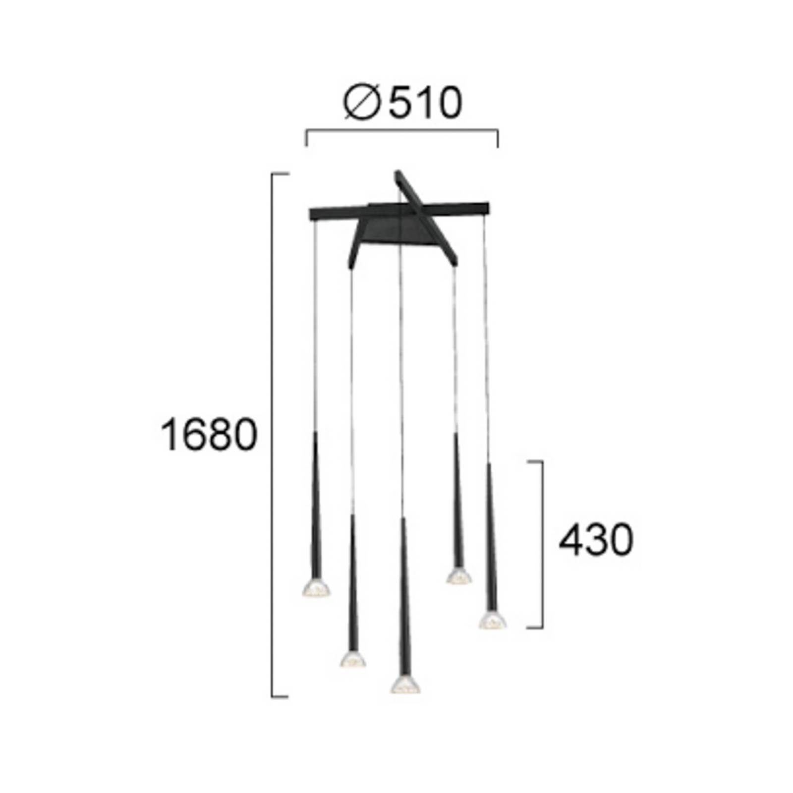 LED-Hängelampe Rina, schwarz/klar, Ø 51 cm, Metall, 5-flg. günstig online kaufen