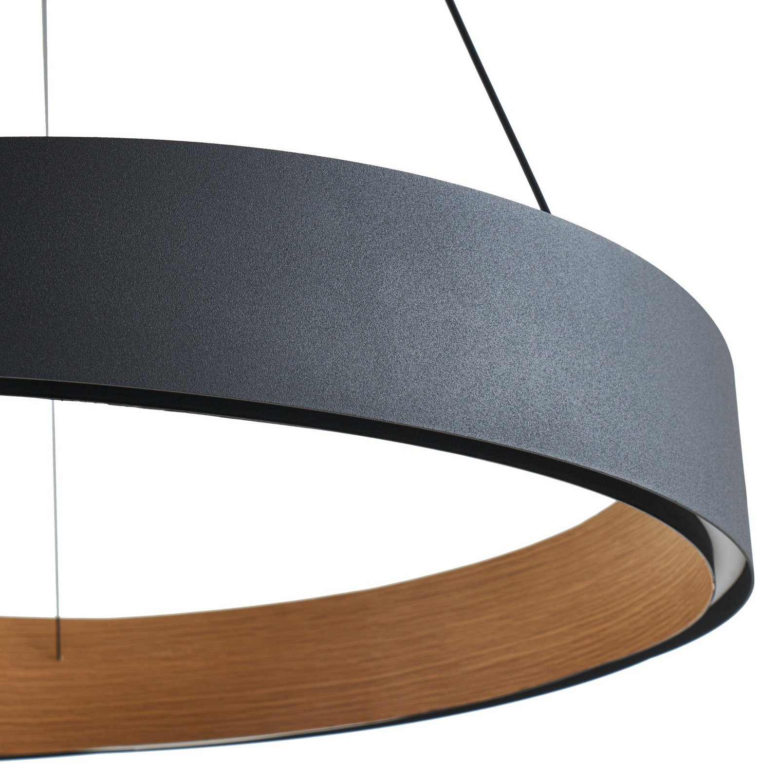 Lampada LED a sospensione Daelor, nero/legno, CCT, dimmerabile - Lucande