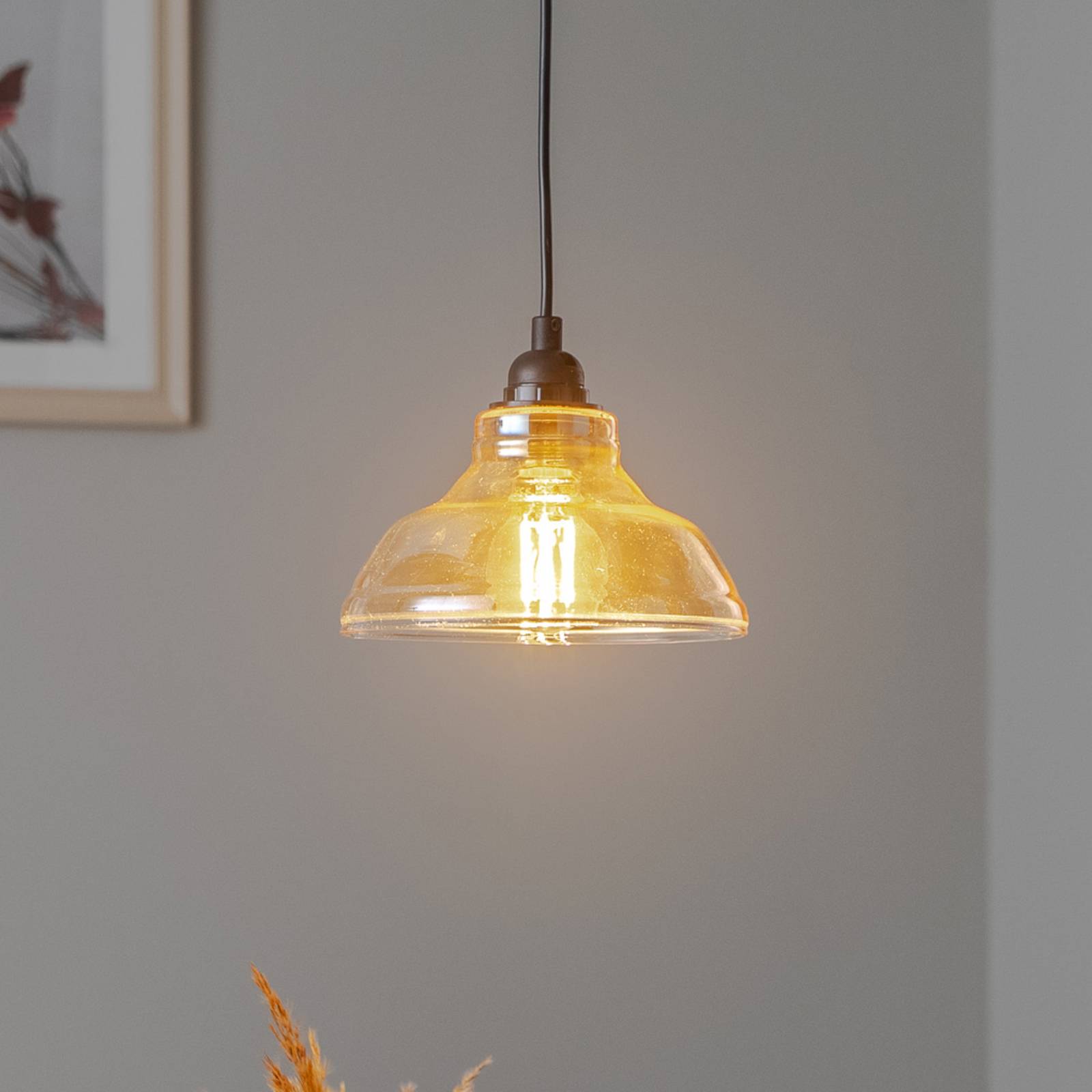 Lampa żyrandol Dilberay 321-S 1-punktowa bursztyn/czarne szkło Ø 20 cm