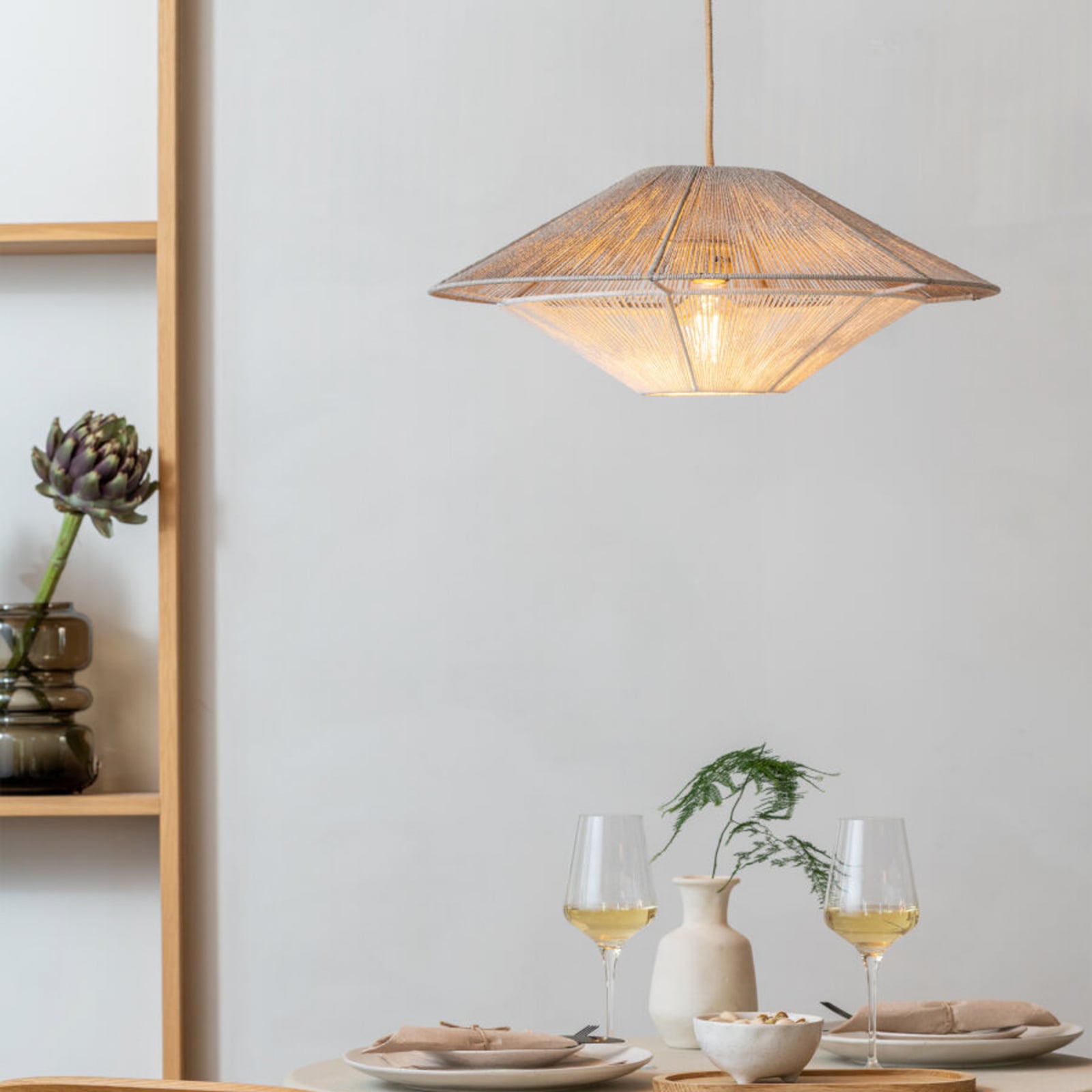 GOOD & MOJO hengelampe Lumbini, Ø50 cm, lysegrå, papirtau