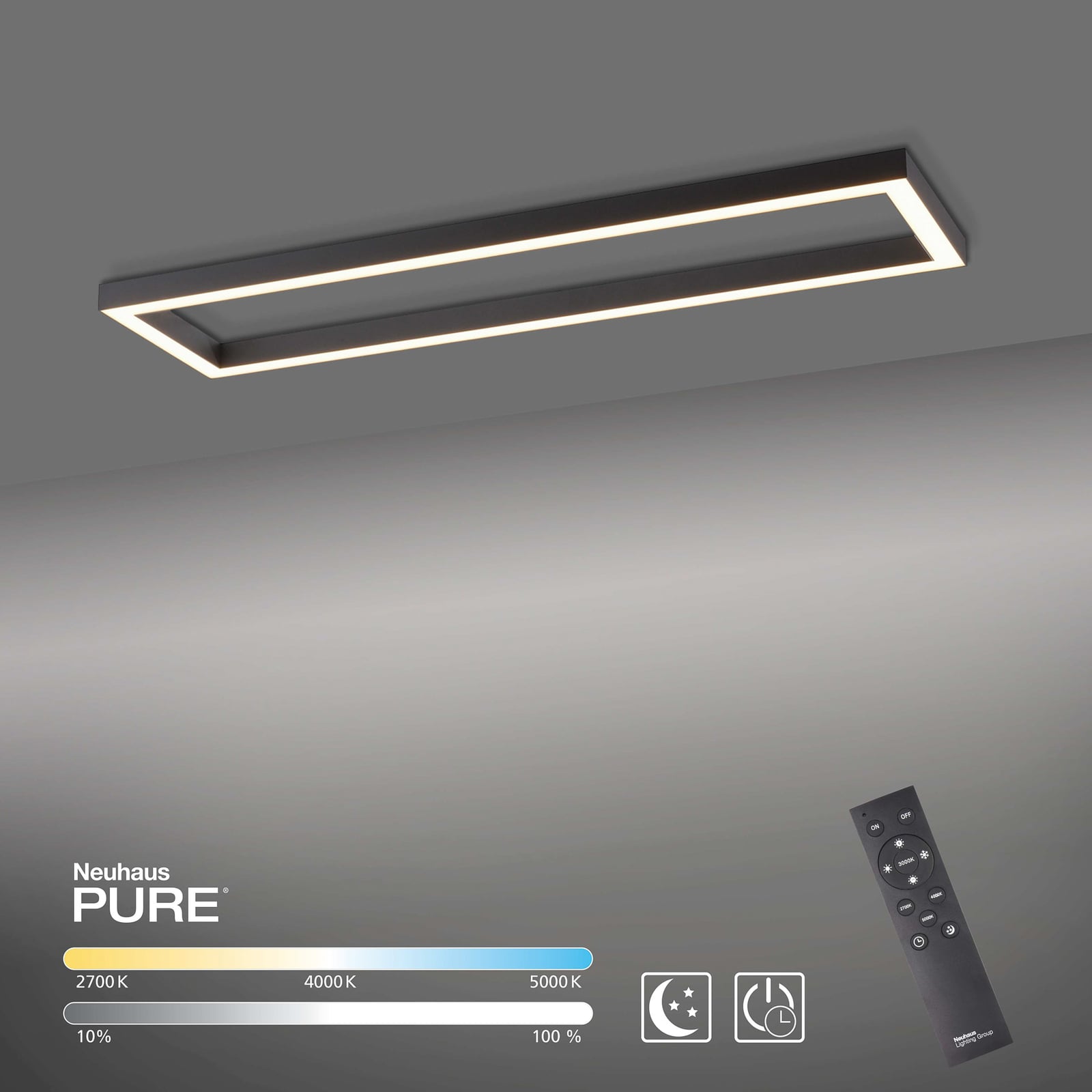 Lines Square LED-Deckenlampe, 110cm, graphite, Remote - PURE Lines Square LED-Deckenlampe, 110cm, graphite, Remote - PURE