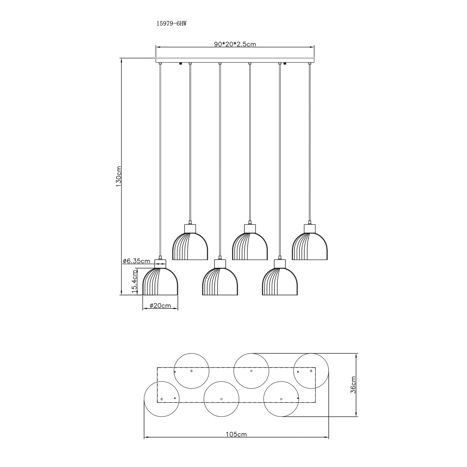 Lampă suspendată Swanson, lungime 105 cm, alb/maro, metal/lemn, 6 becuri Lampă suspendată Swanson, lungime 105 cm, alb/maro, metal/lemn, 6 becuri