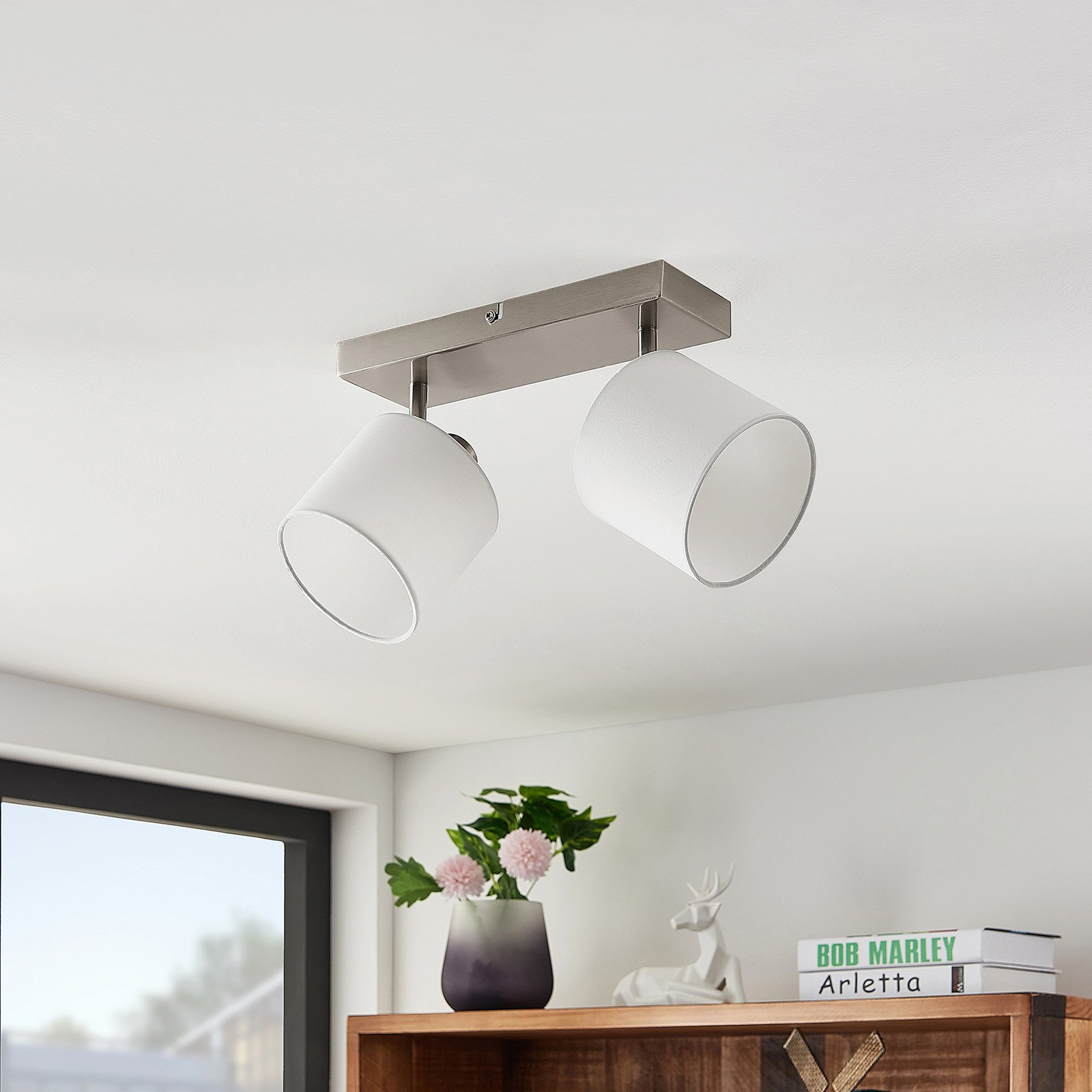 Lindby Stannis ceiling spotlight, textile, 2-bulb