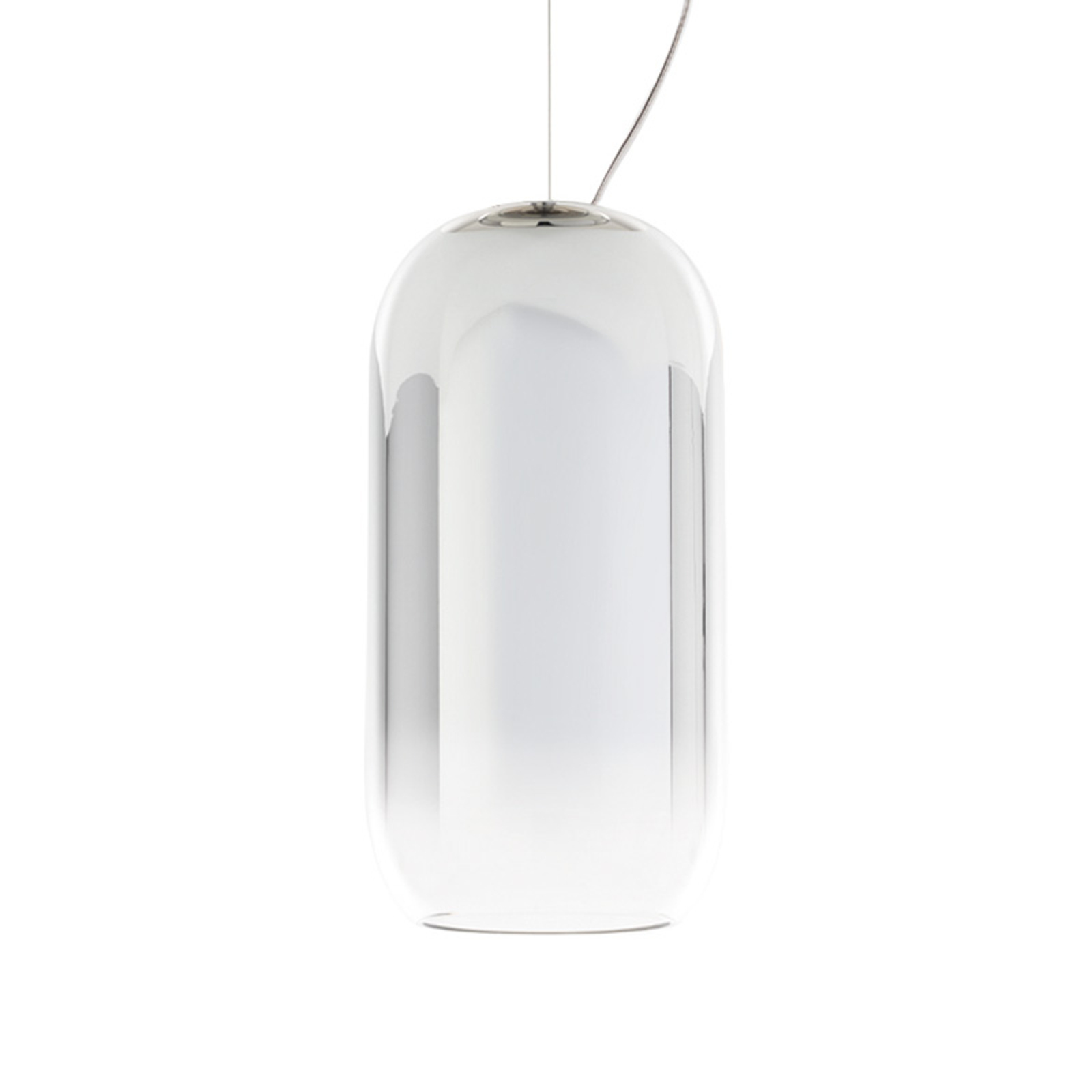 Artemide Gople Mini hanging light silver, for Living / Dining Room, aluminium, glass, E14, 6 W, energy efficiency: A++, H: 29.3 cm