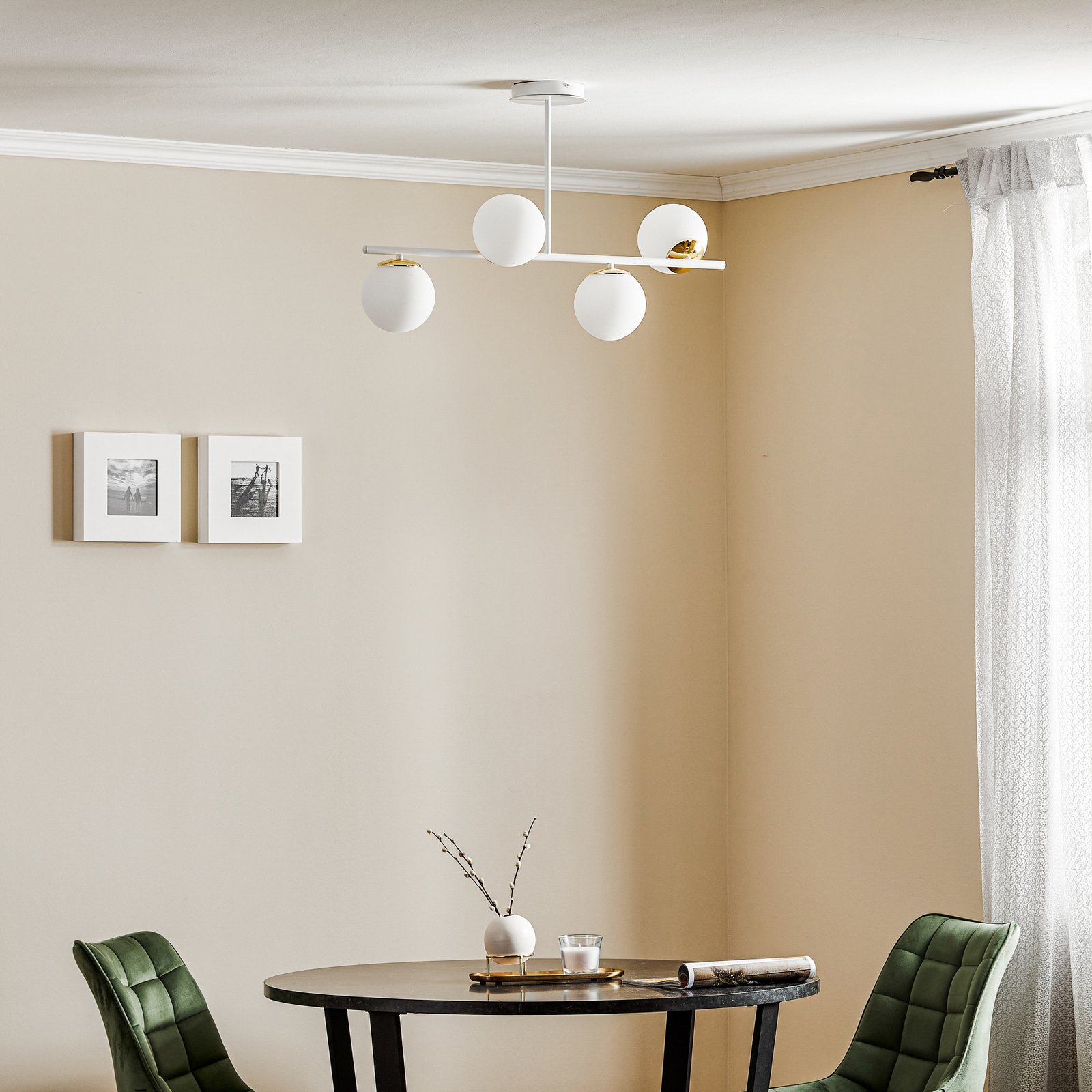 Kiba ceiling lamp, white/gold, four-bulb
