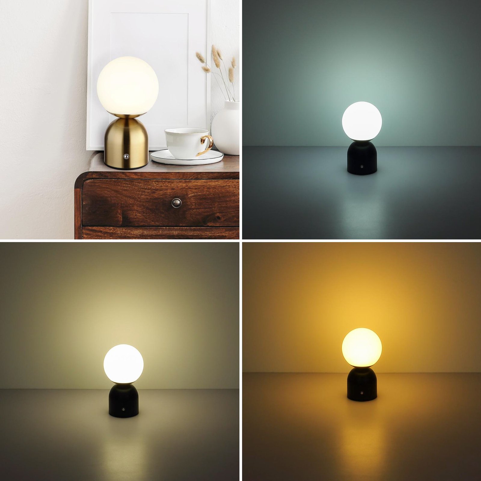 Nabíjateľná stolná lampa Julsy LED, mosadzná farba, výška 21 cm, CCT