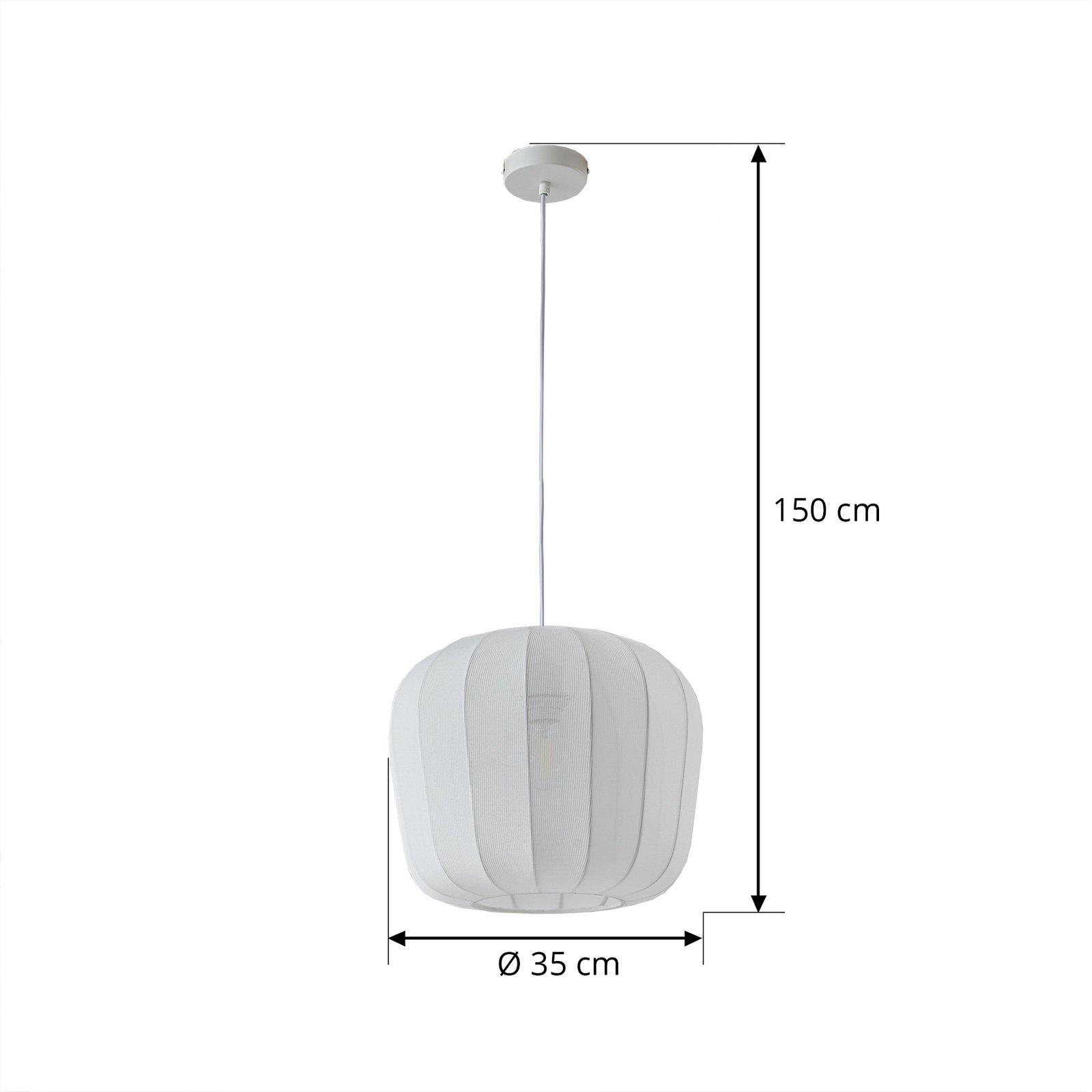 Lindby Helin pendant light, white, Ø 35 cm, fabric