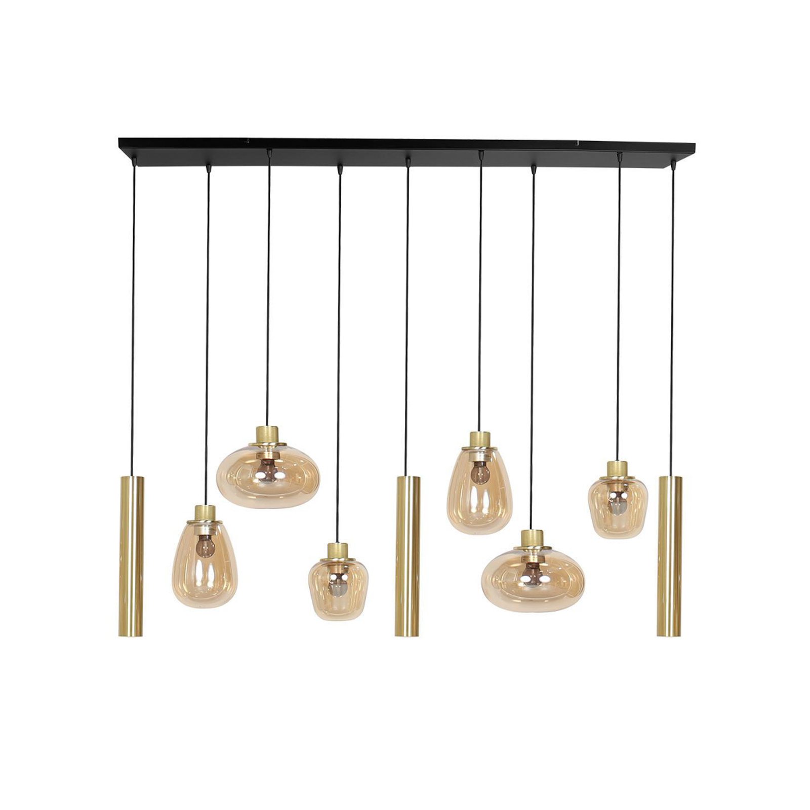 Reflexion hanglamp, metaal, glas, 9-lamps, messing