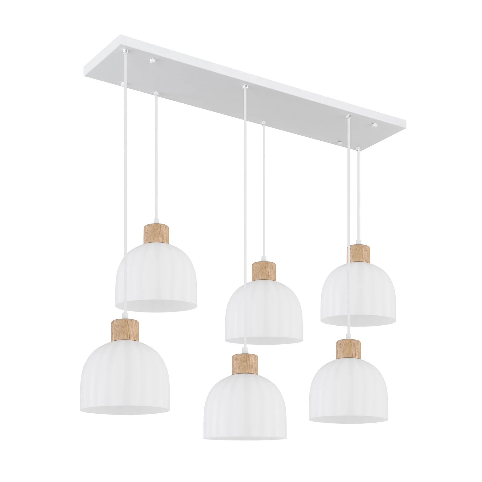 Suspension Swanson, longueur 105 cm, blanc/marron, verre/bois, à 6 lampes
