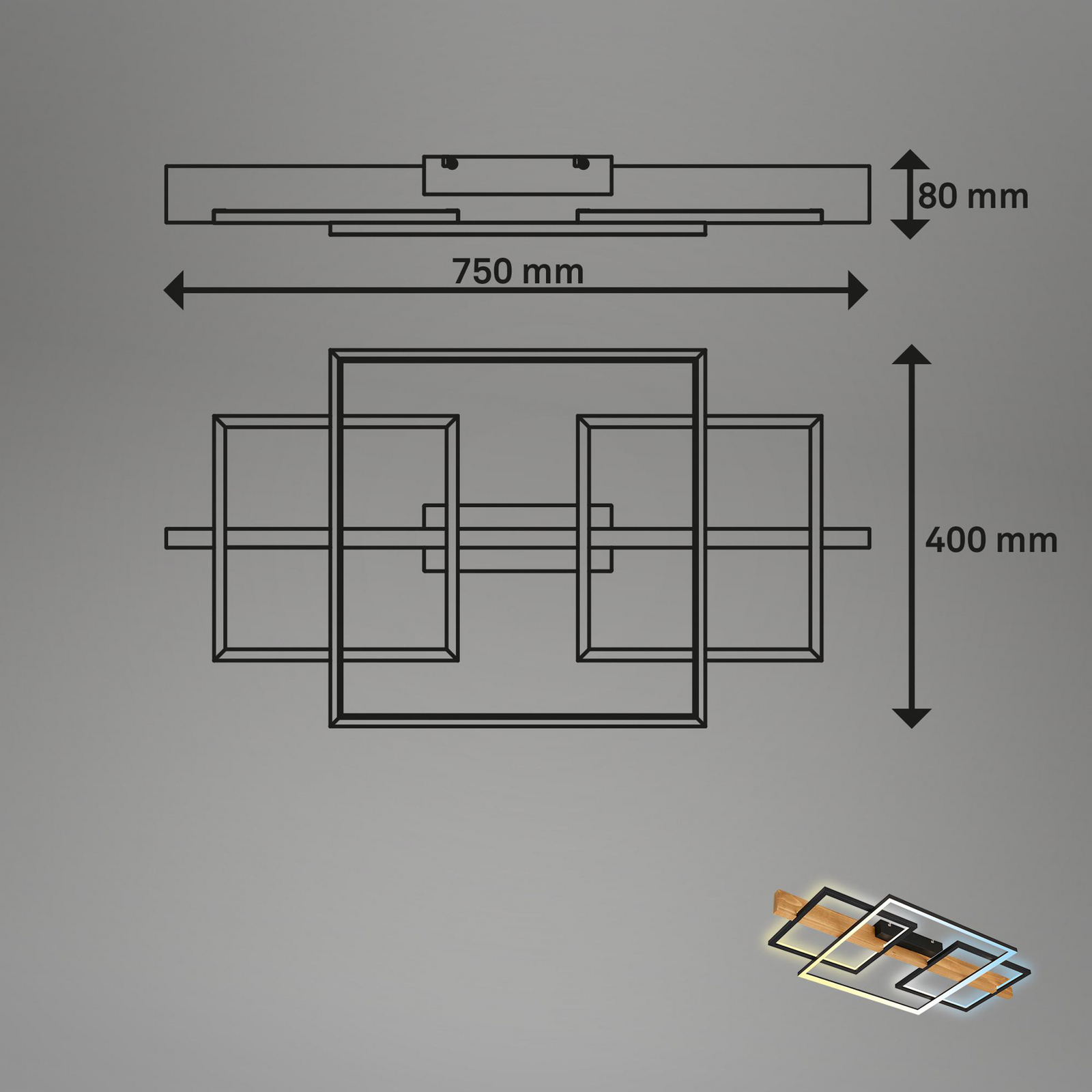 Cadre LED ceiling light, CCT, 75 cm, black, wood