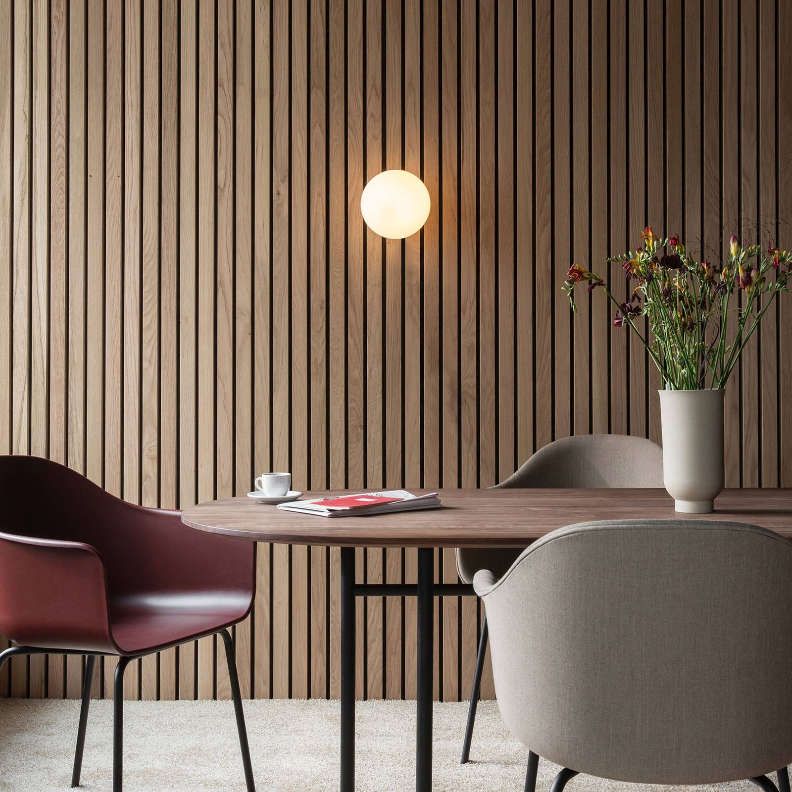 MENU Menu TR Bulb DTW LED ceiling lamp brass/matt opal, for Living / Dining Room, brushed brass, opal glass, E27, 6 W, energy efficiency: A+, H: 22 cm