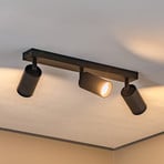 Faretto da soffitto Sado in acciaio nero orientabile a 3 luci lungo