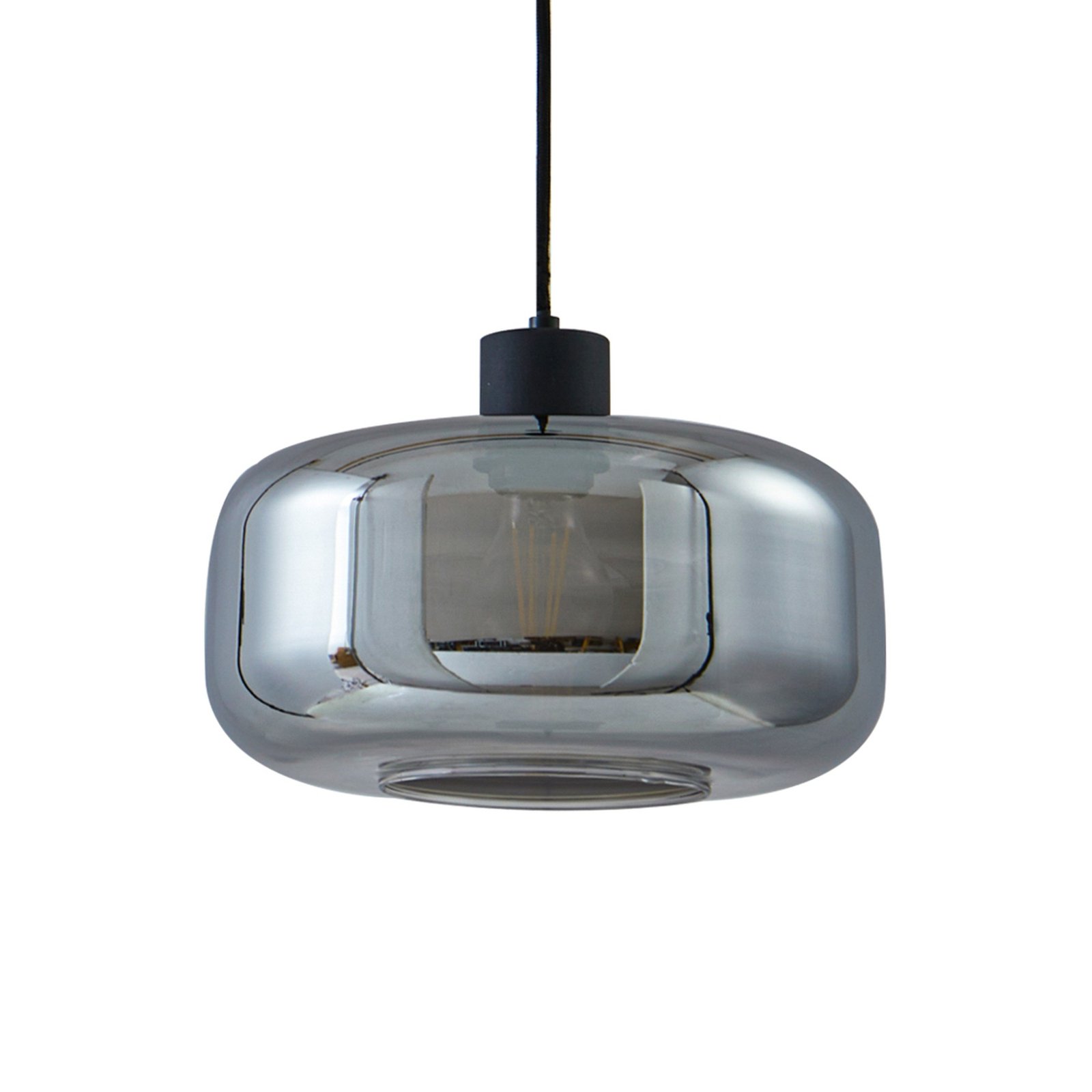 Suspension Lindby Hildur, à 1 lampe, Ø 28,5 cm, gris fumé, verre