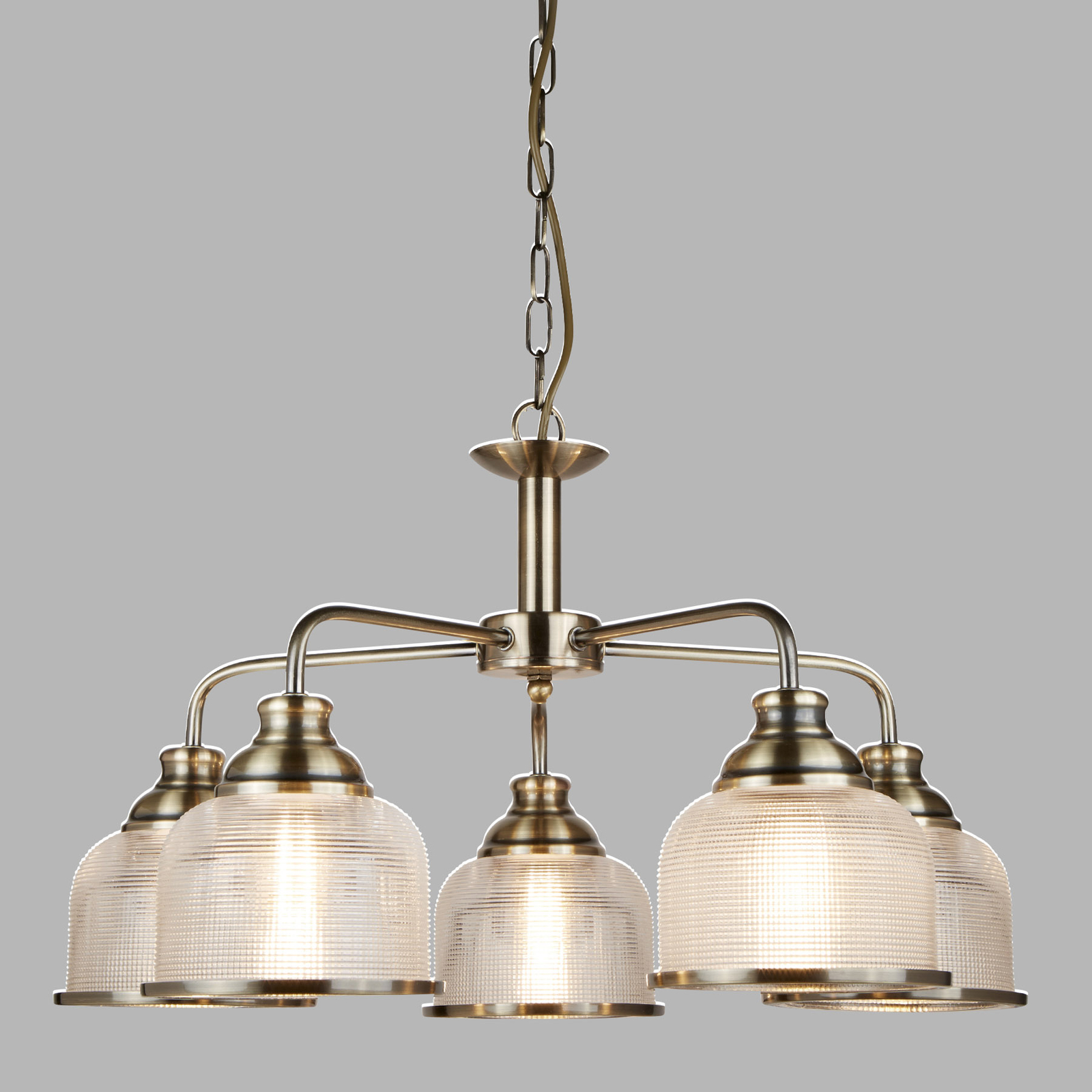 Bistro II pendant light 5-bulb brass/fluted glass