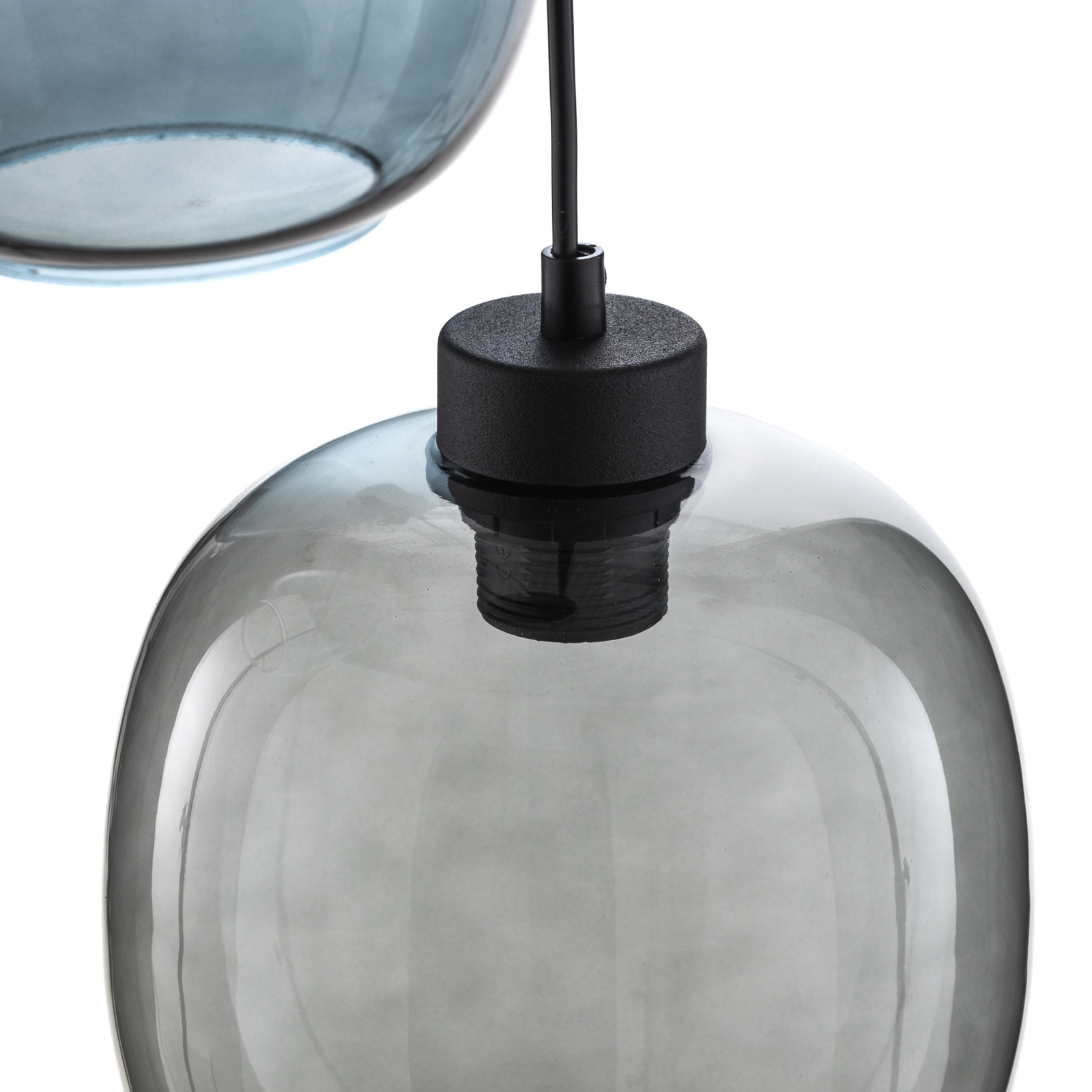 Suspension Elio, Glas, bleu/clair/gris, à 3 lampes, ronde