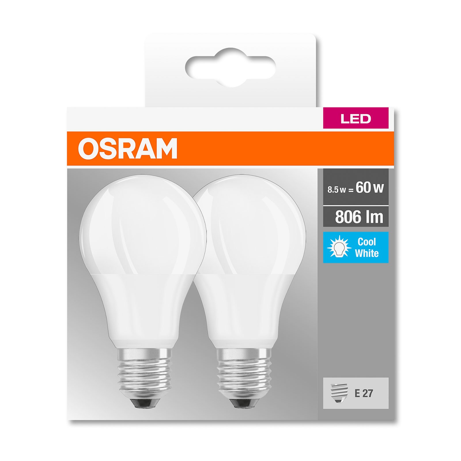 OSRAM LED lamp E27 8,5W 4.000K, 2per set