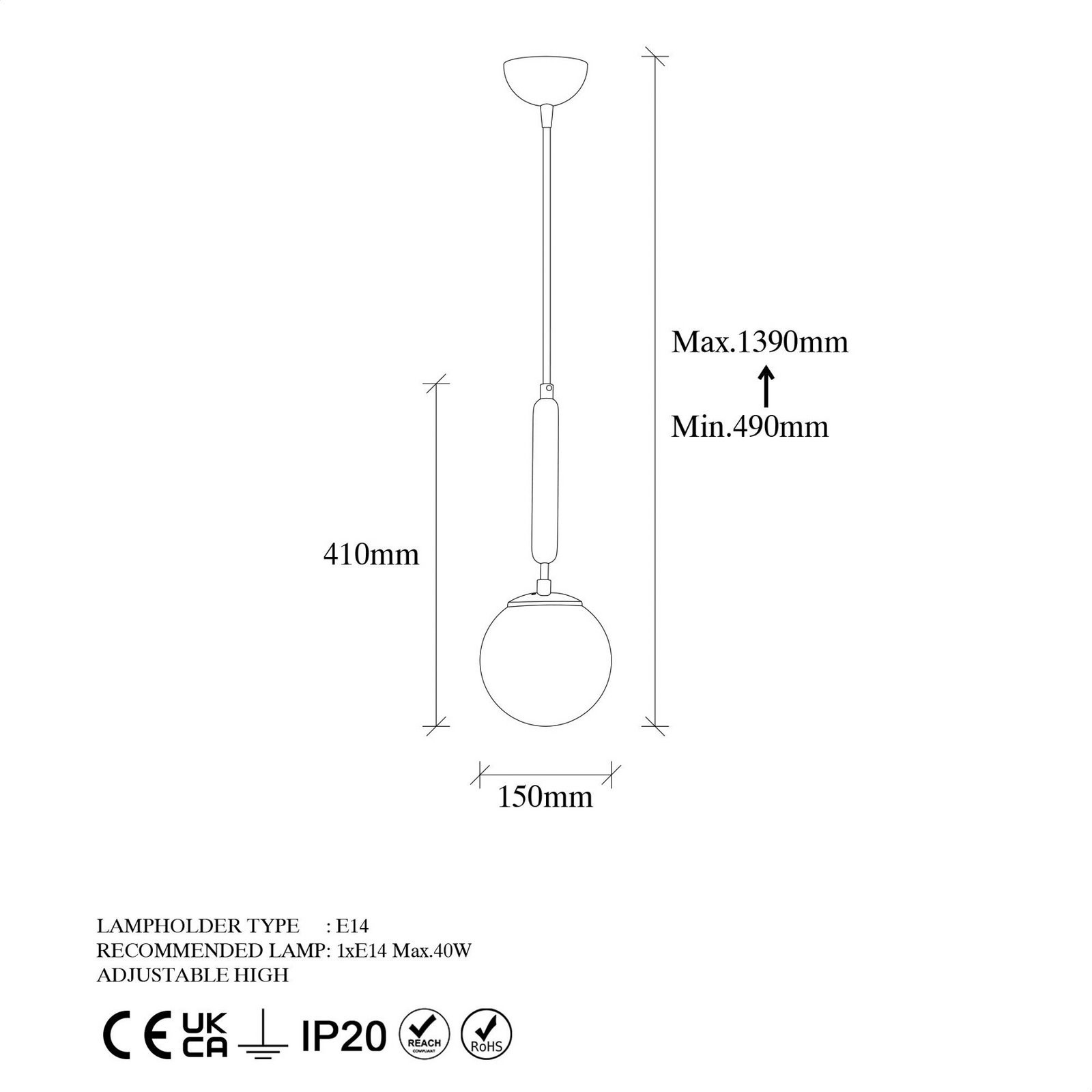 Hanglamp King, goud/opaal, glas, Ø 15 cm, E14