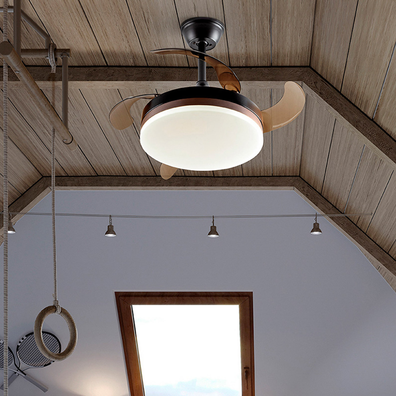 LED stropni ventilator Vento črn/bronast/dimast Ø 90 cm tih