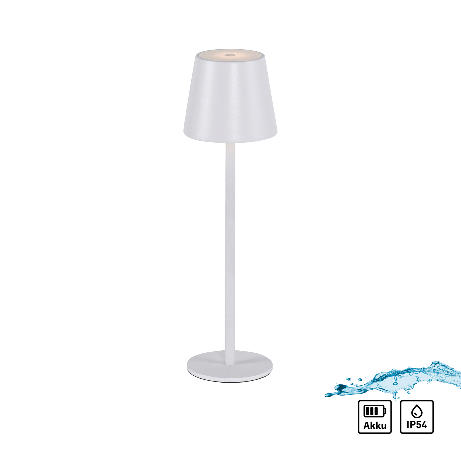 JUST LIGHT. Euria lampa stołowa LED z akumulatorem, biała, żelazo, IP54