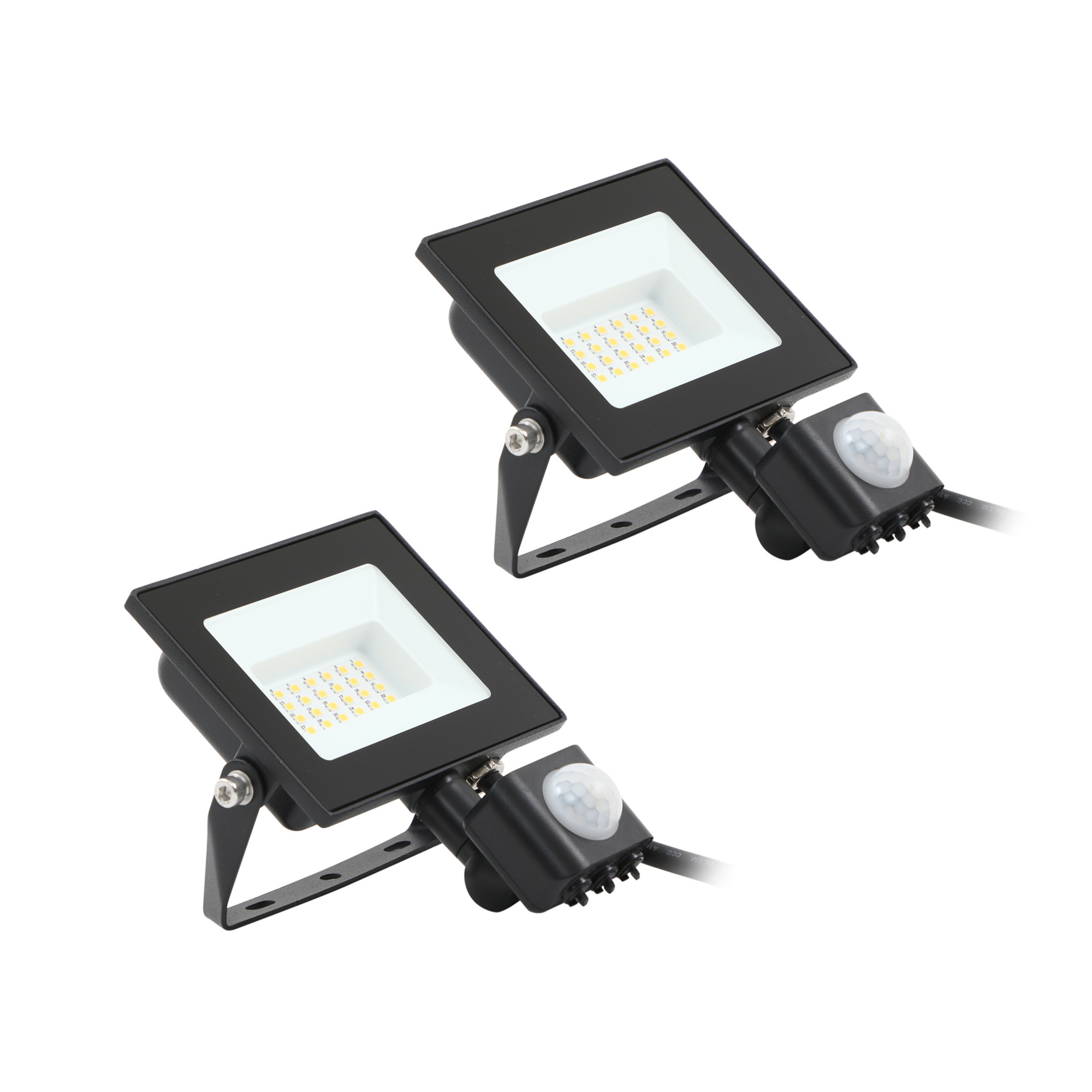 Prios utendørs LED-spot Maikel, sensor, 20W, metall, sett med 2 stk