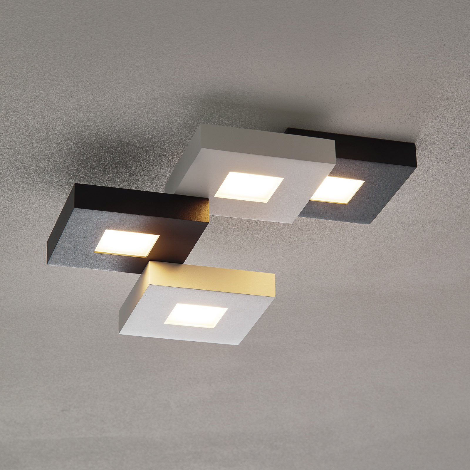 LED-kattovalaisin Cubus mustavalk. 4-lamppuinen