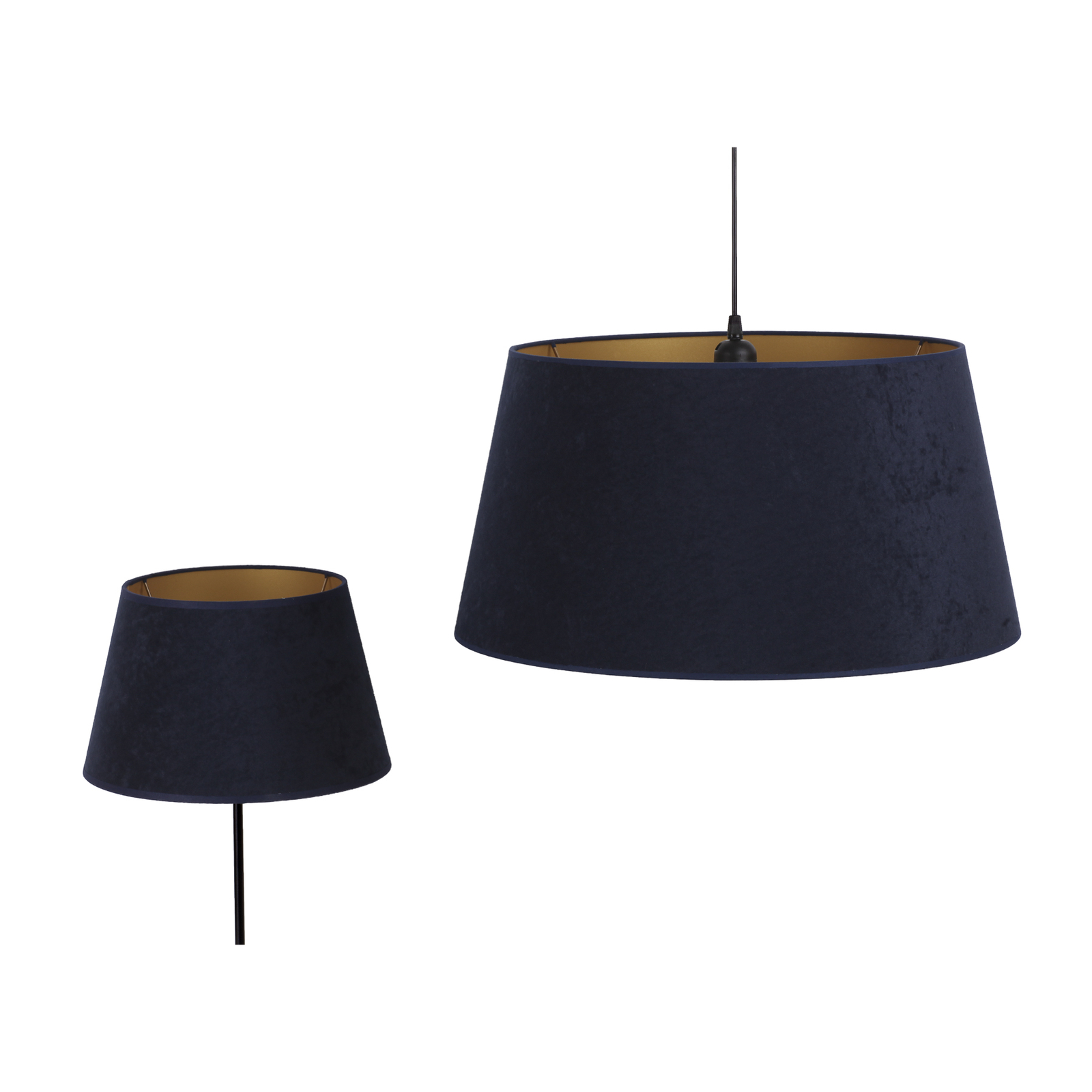 Cone lampshade height 18 cm, dark blue/gold