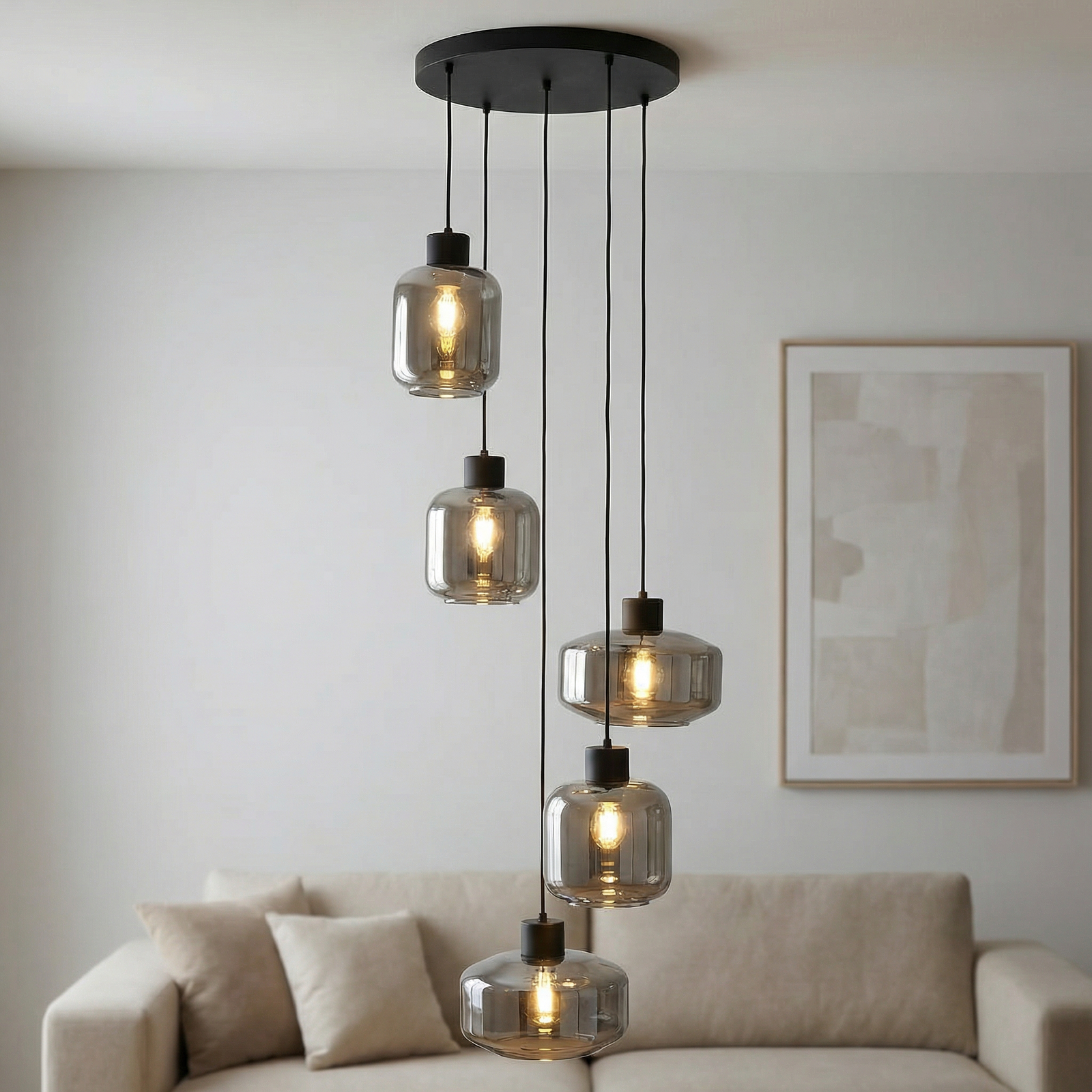 Lindby Hängeleuchte Hildur, Ø 35 cm, rauchgrau, Glas, E27