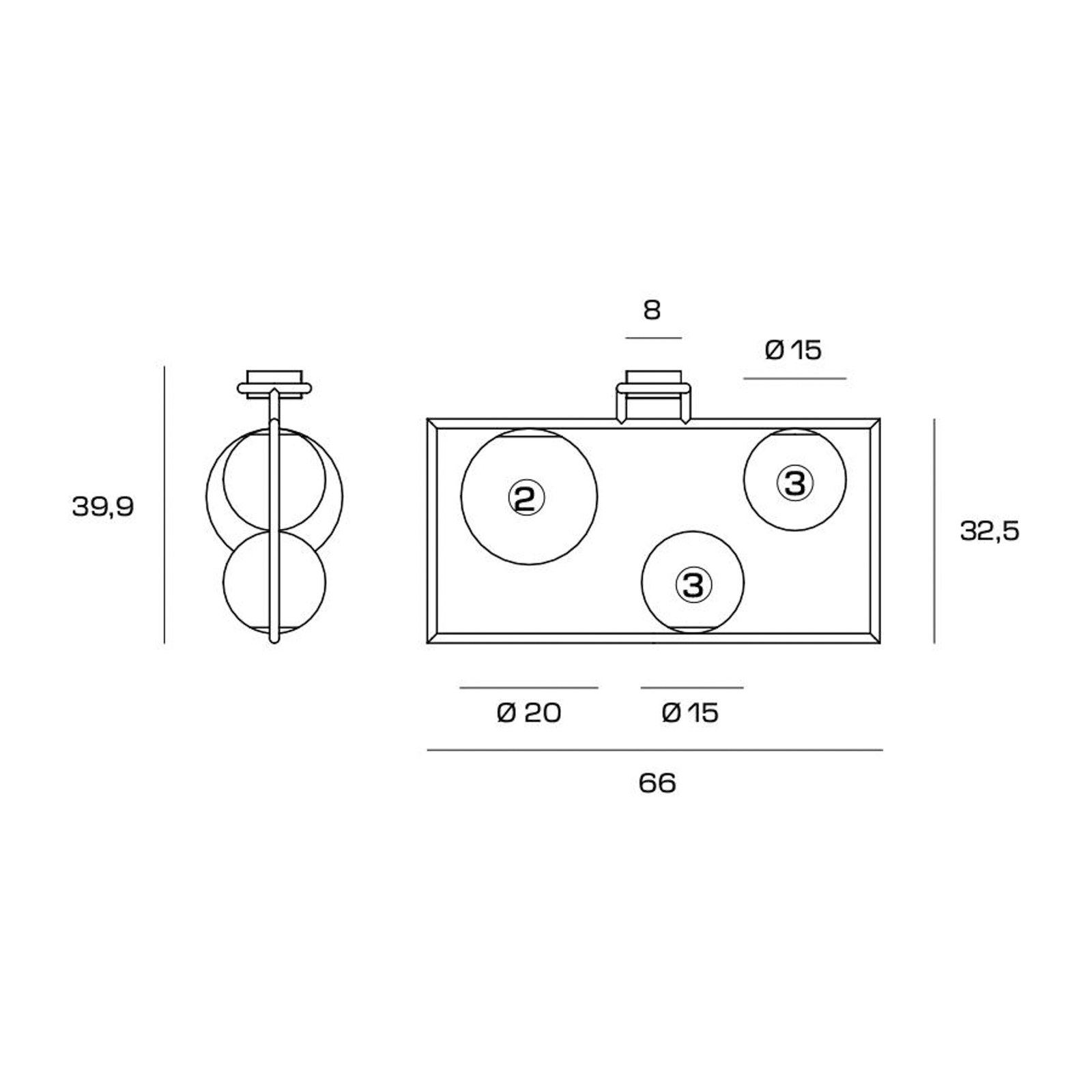 Buble plafondlamp, staalkleurig, 3-lamps, glas