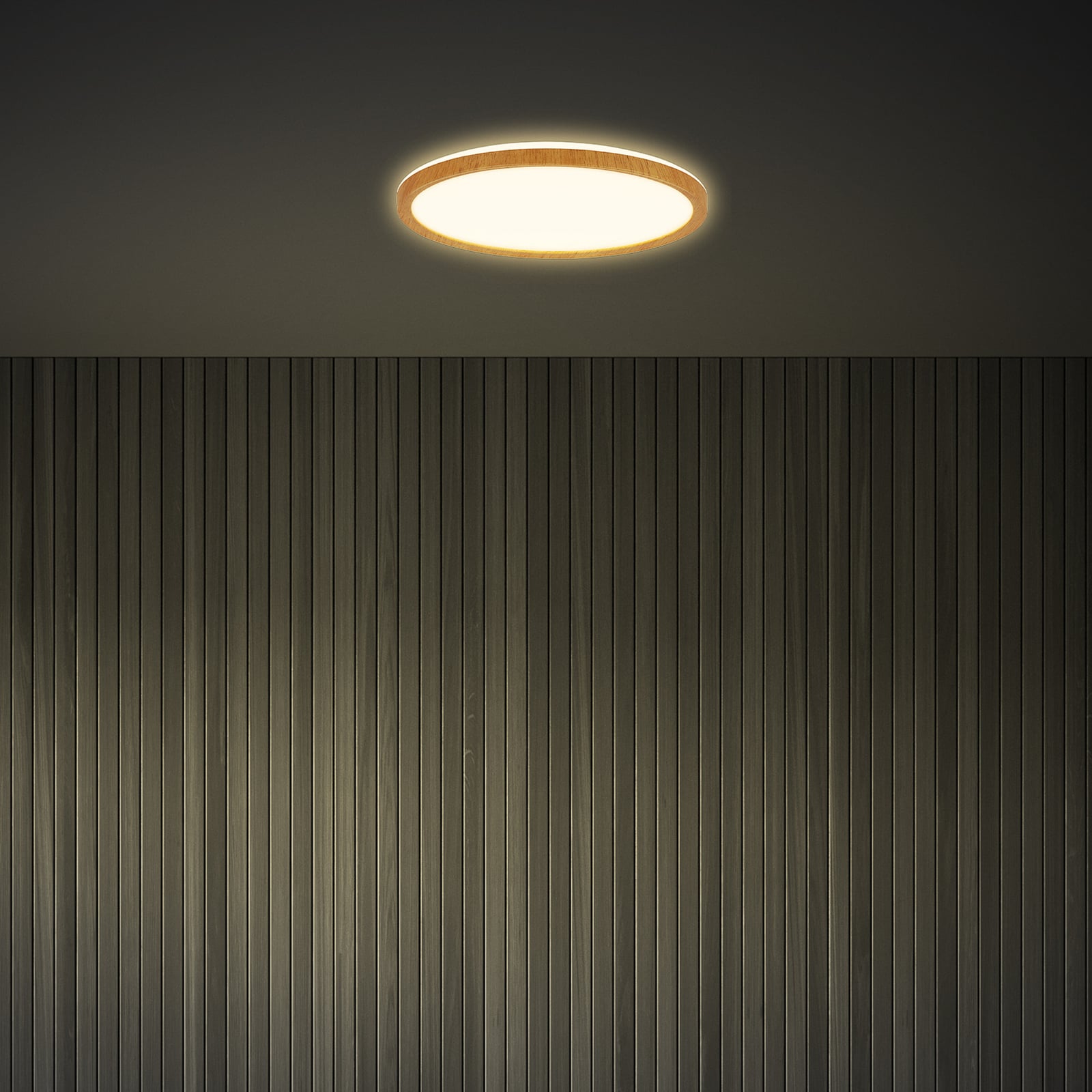 LED-taklampa Tava Wood, Ø 29 cm, plast, 3 000 K