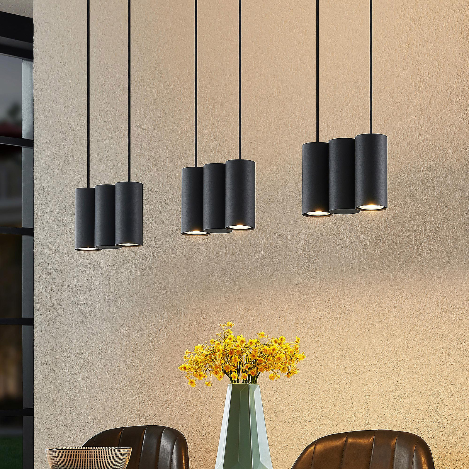 Lucande Cesur lampa wisząca, 9-punktowa, czarna