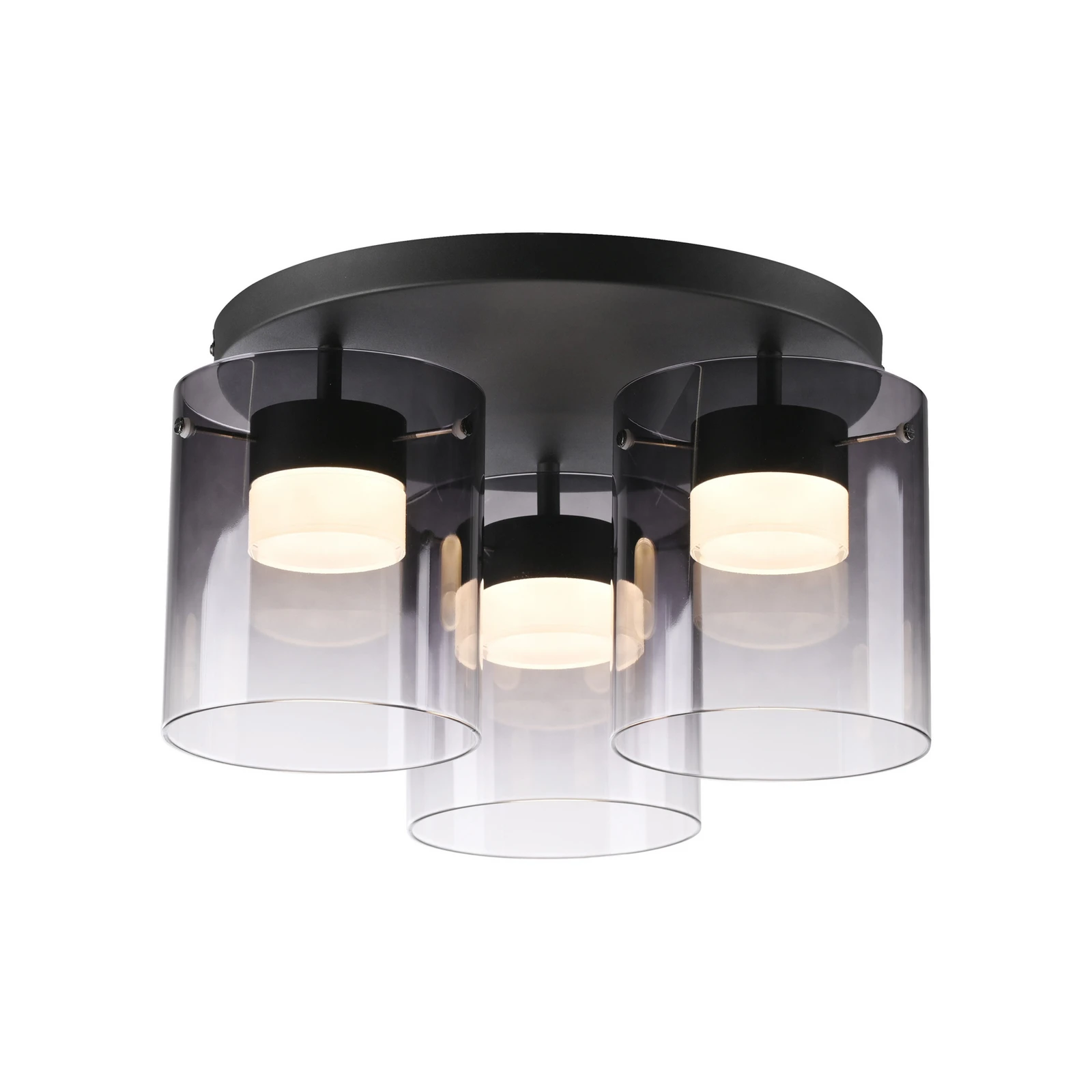 JUST LIGHT. LED таванска лампа Elio пушено стъкло, 3-лампова, черна