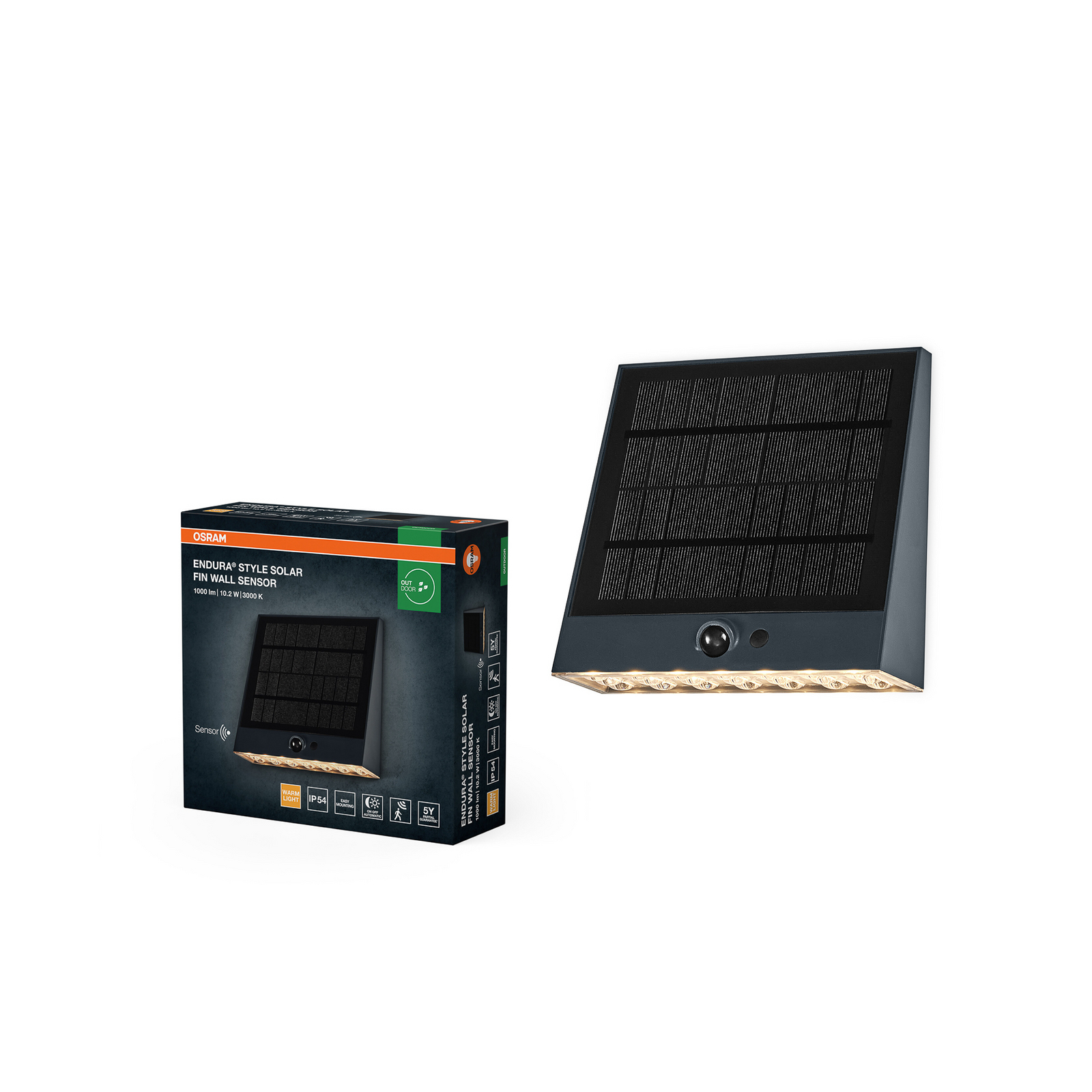 OSRAM ENDURA STYLE FIN napelemes fali világítás, szürke, érzékelő, IP54