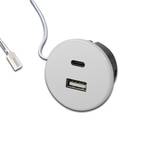 USB-A socket outlet + USB-C, white, furniture installation, 24V input, 20W