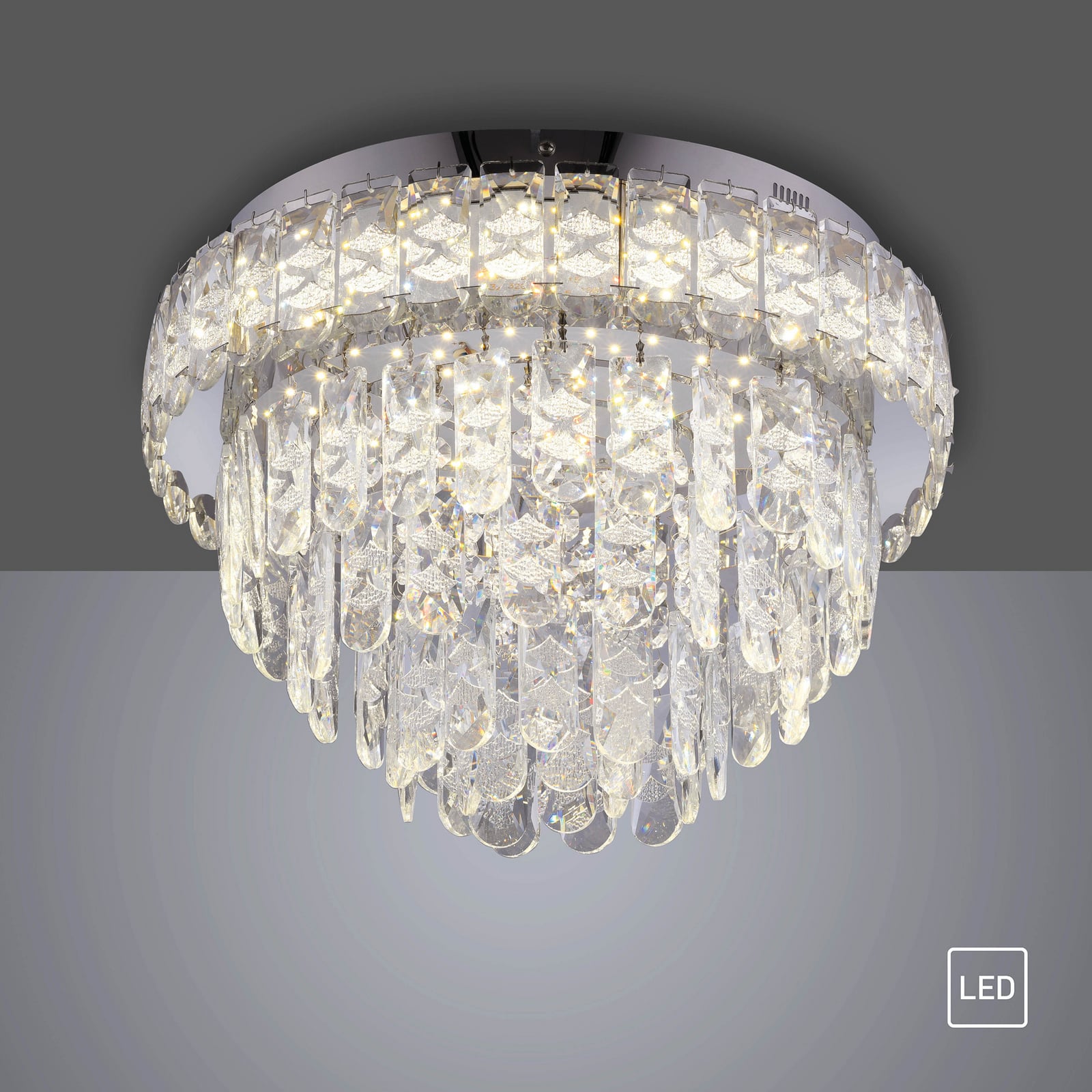 LED-loftlampe Kulunka, krom/klar, jern/glas, 4.000 K LED-loftlampe Kulunka, krom/klar, jern/glas, 4.000 K