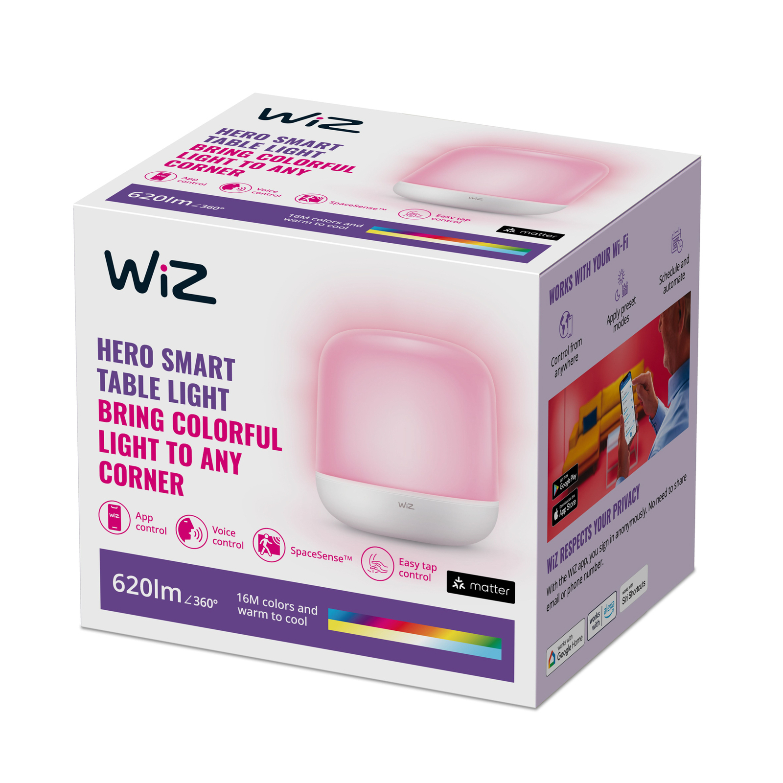 WiZ Hero LED-bordlampe RGBW, bærbar