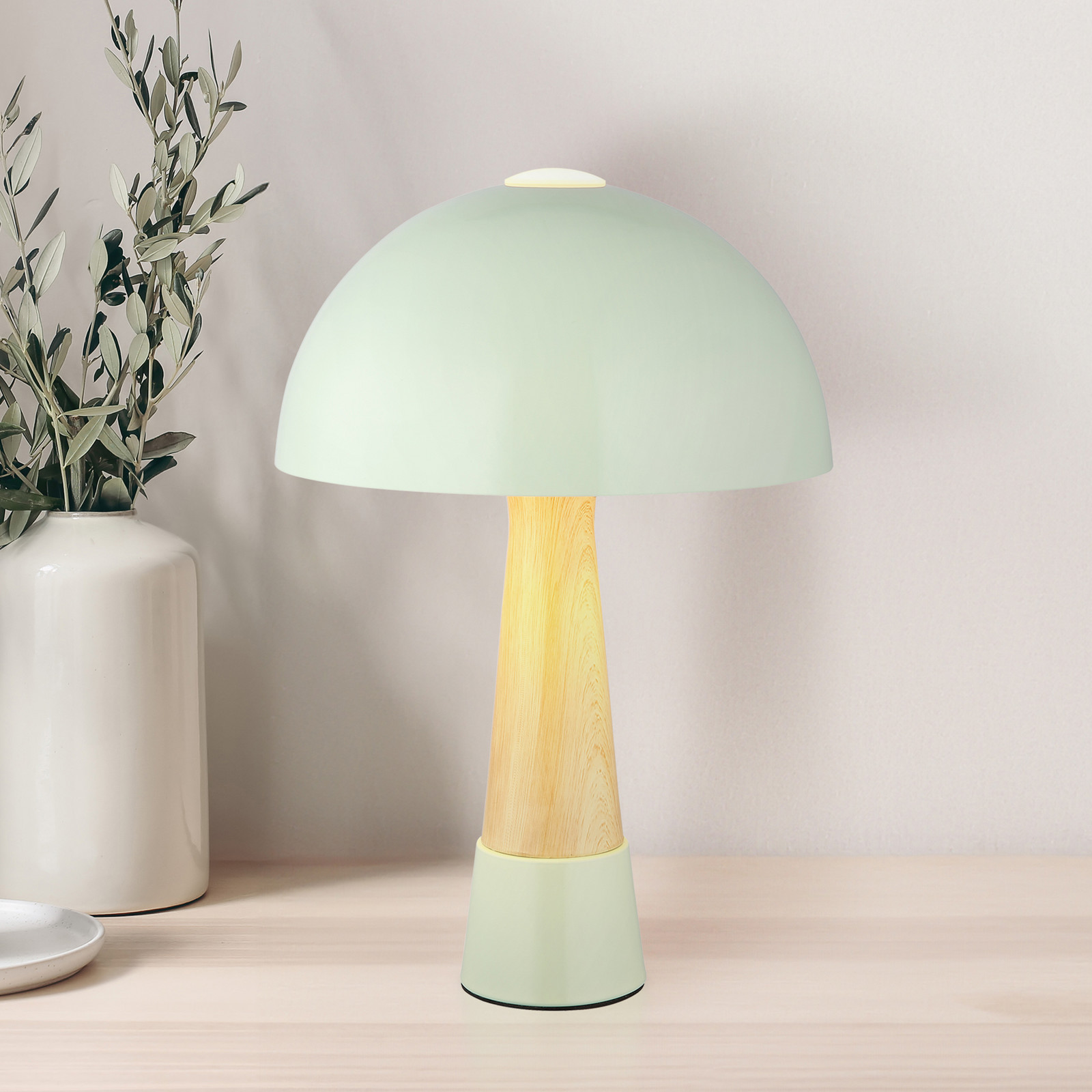 Globo Lampa de masă Paulin verde mat/aspect lemn metal înălțime 365 cm - dormitor - Scandinavă - verde mat aspect lemn