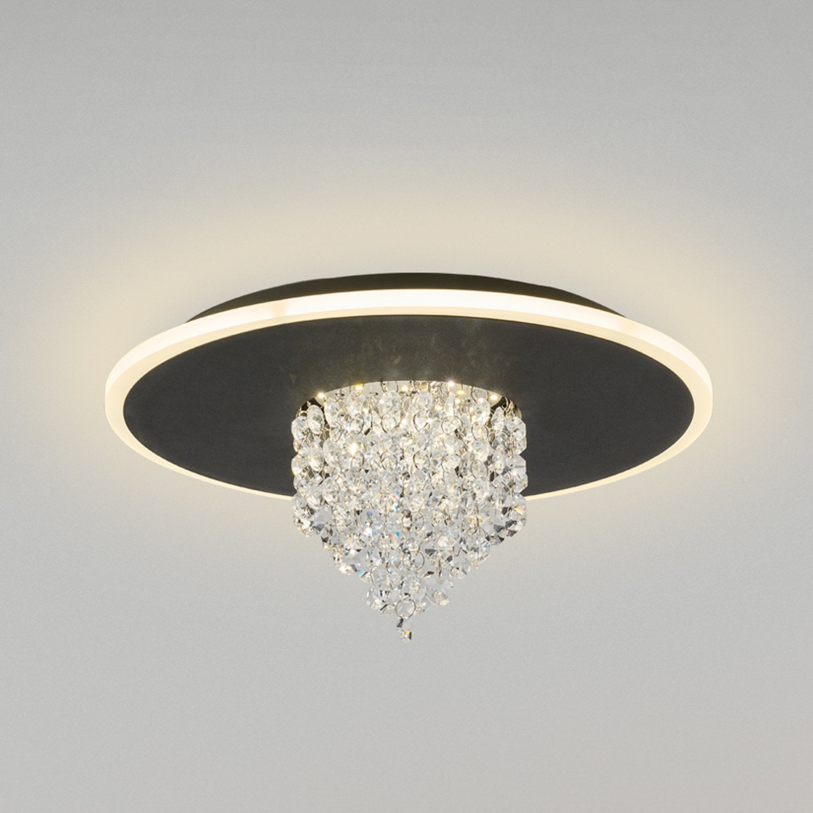 Deluge LED ceiling light, black, Ø 32 cm, metal/acrylic