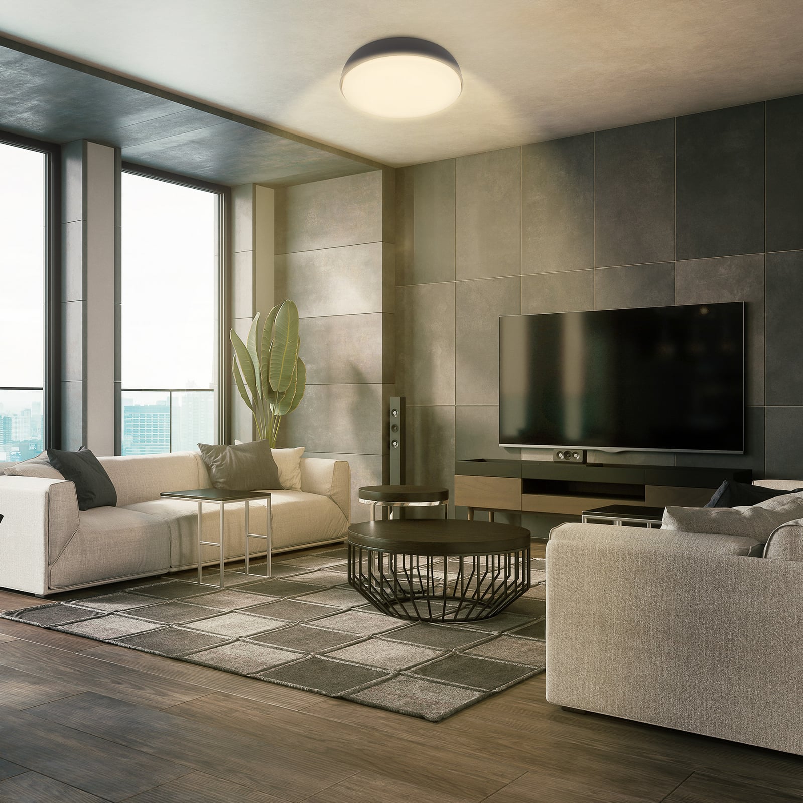 LED-taklampa Nikan, antracit, Ø 28,5 cm, 3 000 K