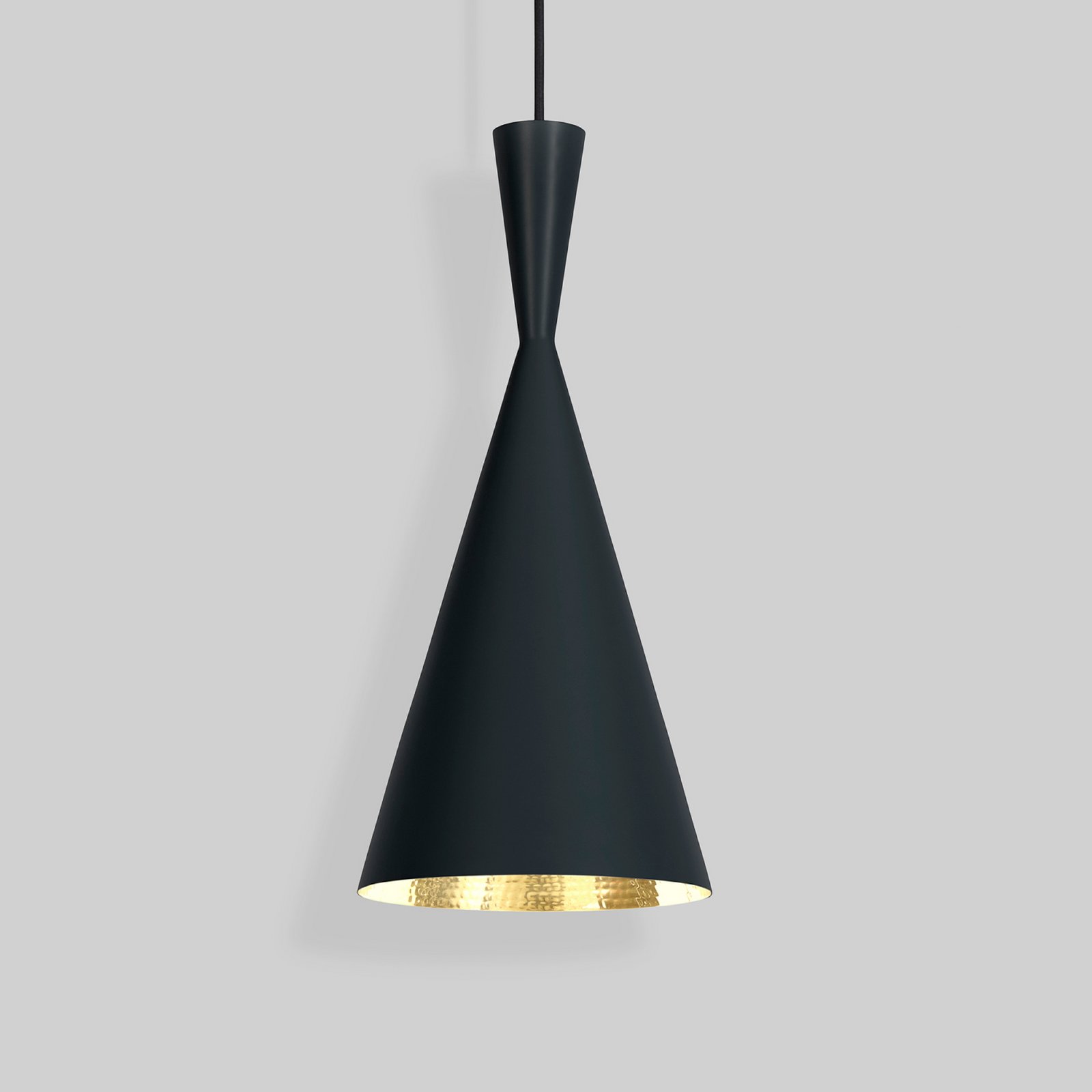 Tom Dixon LED hanging light Beat Tall, black, Ø 19 cm brass