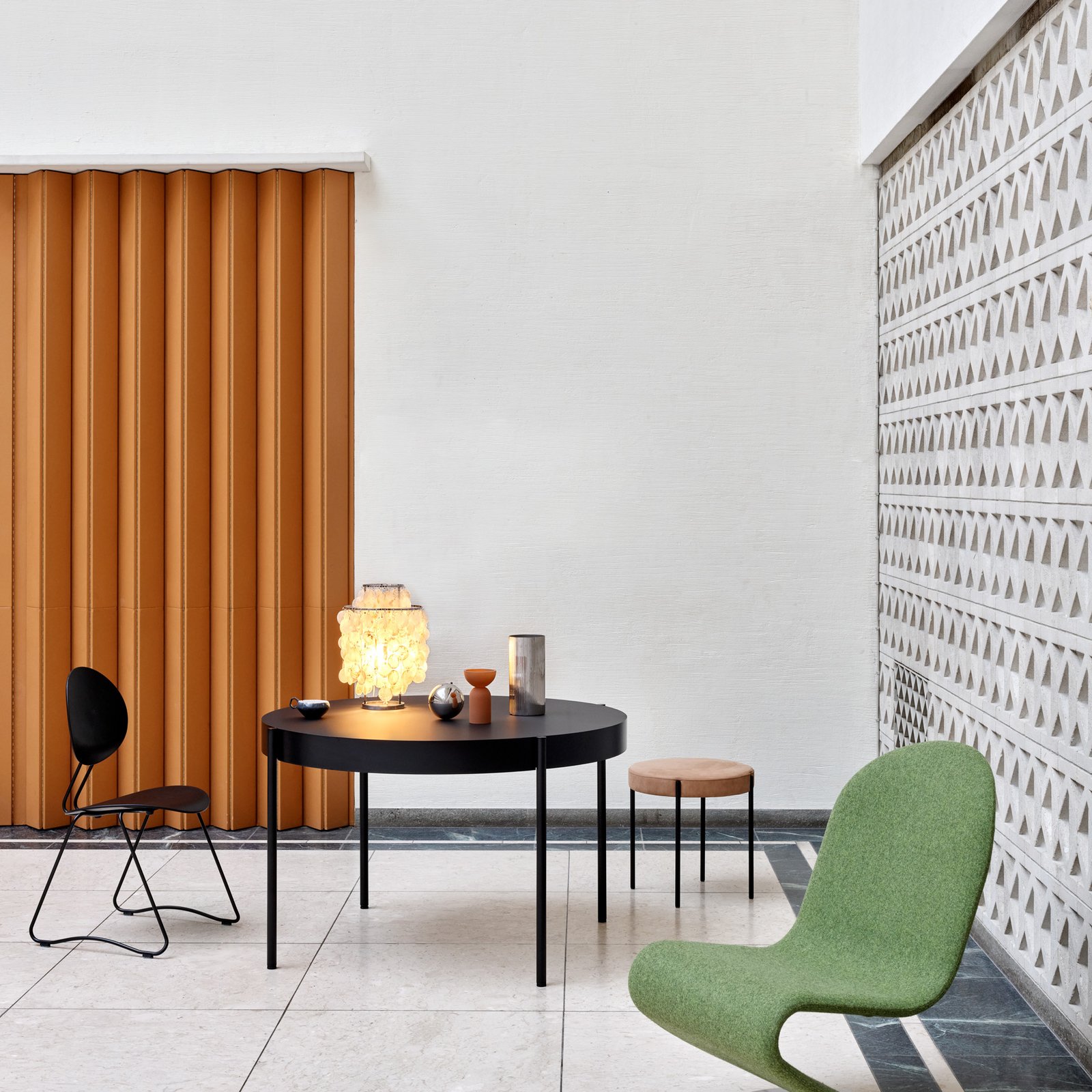 Stolna lampa FUN 1TM, krom, visina 65 cm, školjke - VERPAN