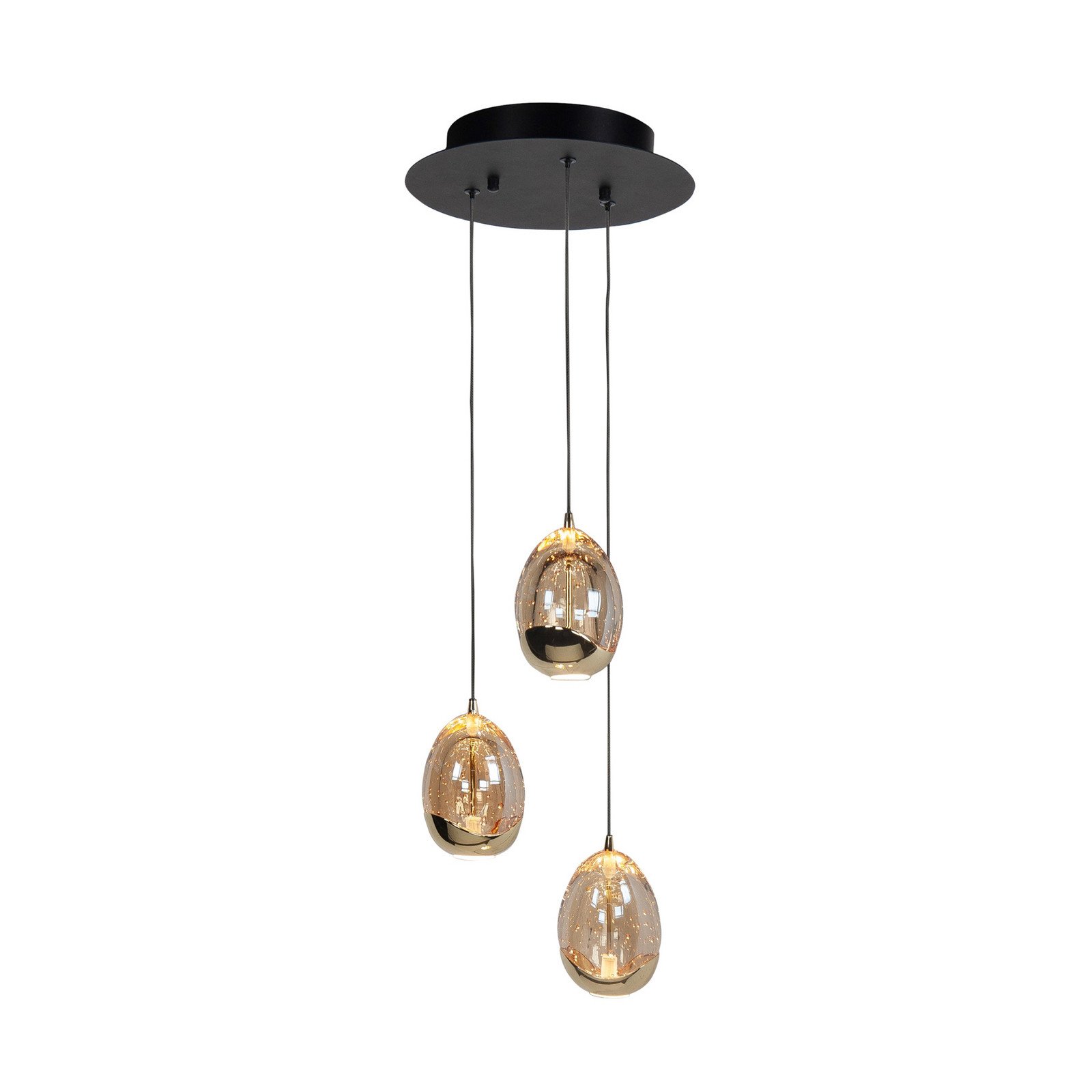 HighLight Lampă suspendată Golden Egg chihlimbar/galben Ø 25 cm 3 becuri sticlă/metal - Camera de zi / sufragerie - modern - chihlimbar-transparent negru auriu