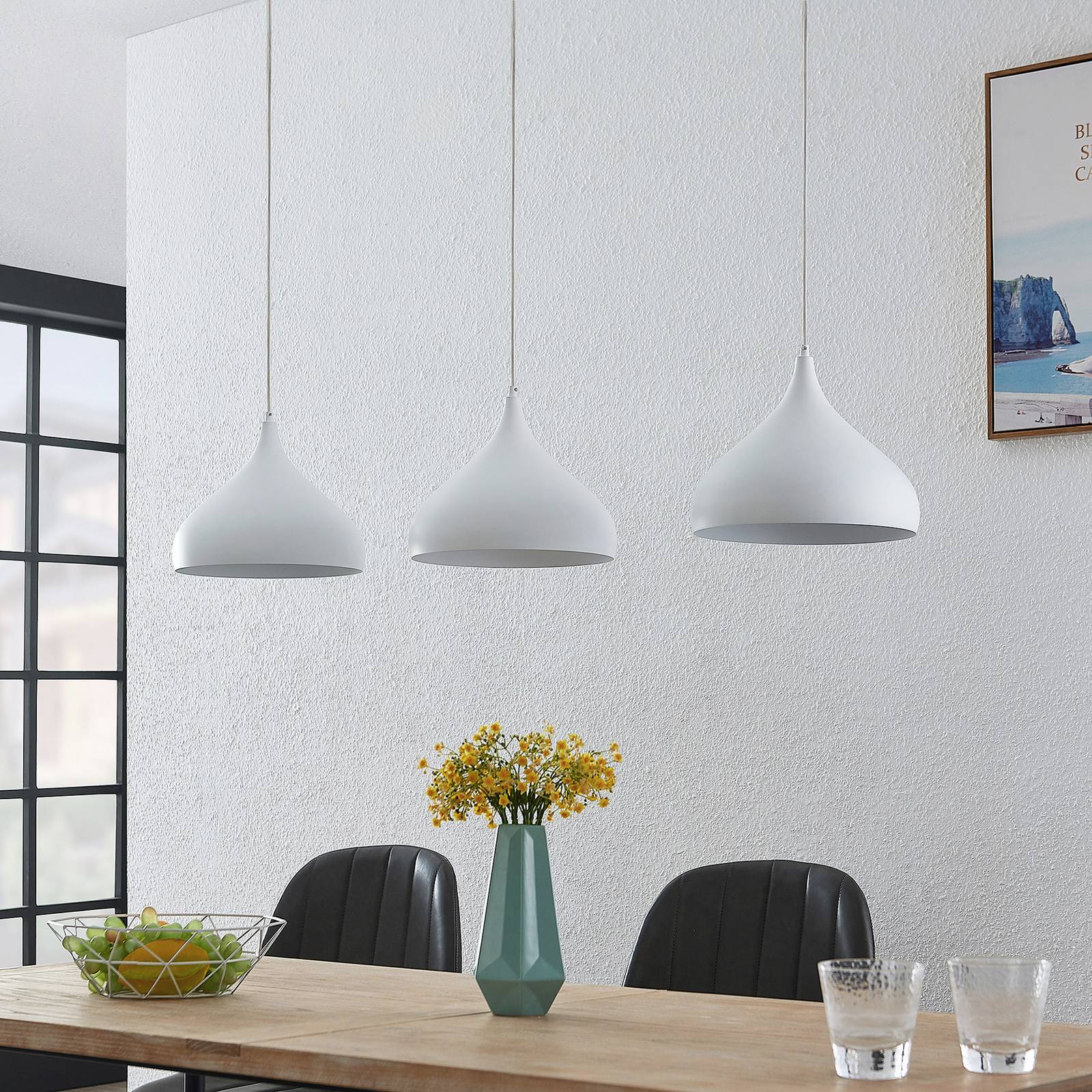 Lindby Elamira hanglamp, 3-lamps, wit