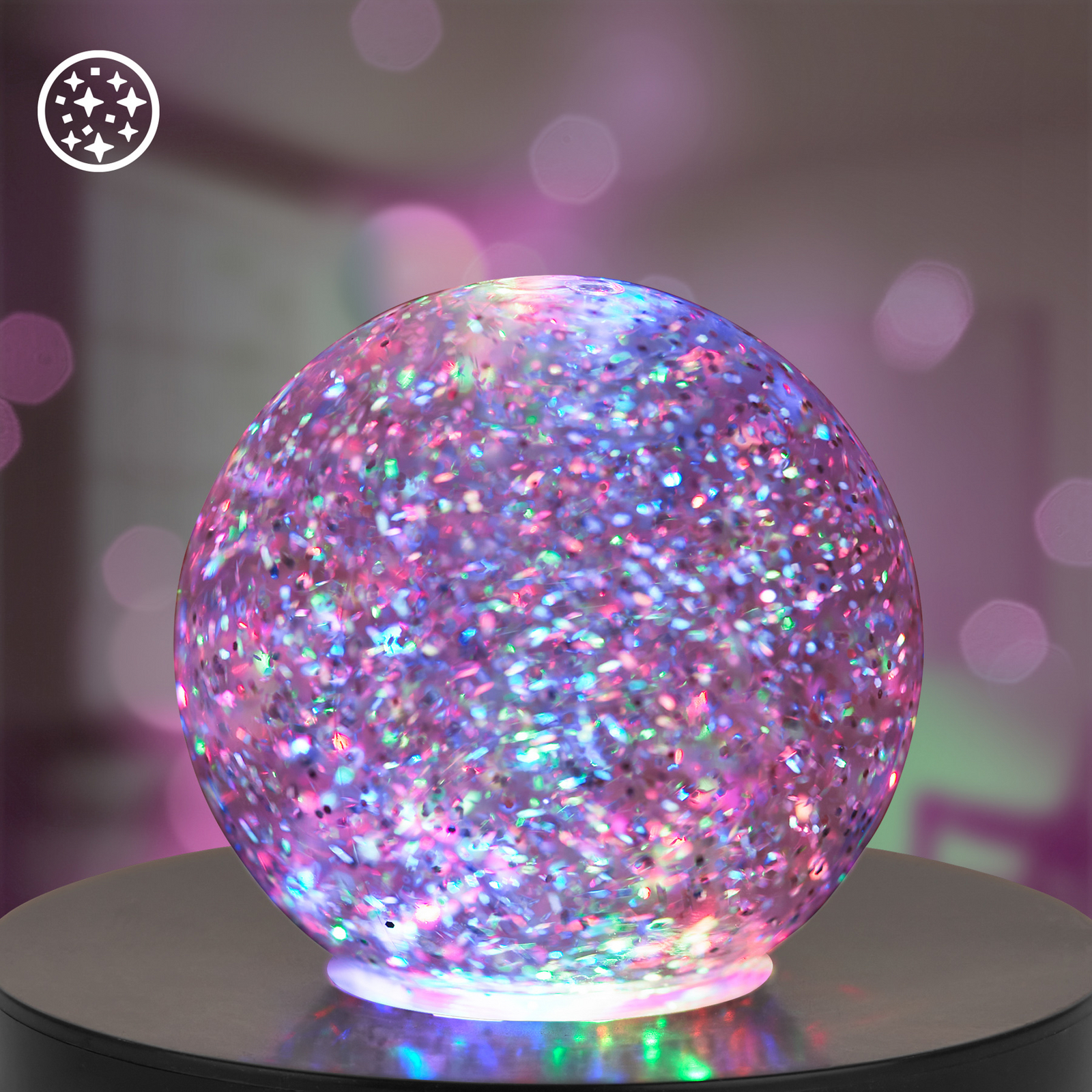 Lampa stołowa LED „Glitter”, czarna/przezroczysta, RGB, średnica 12 cm Lampa stołowa LED „Glitter”, czarna/przezroczysta, RGB, średnica 12 cm