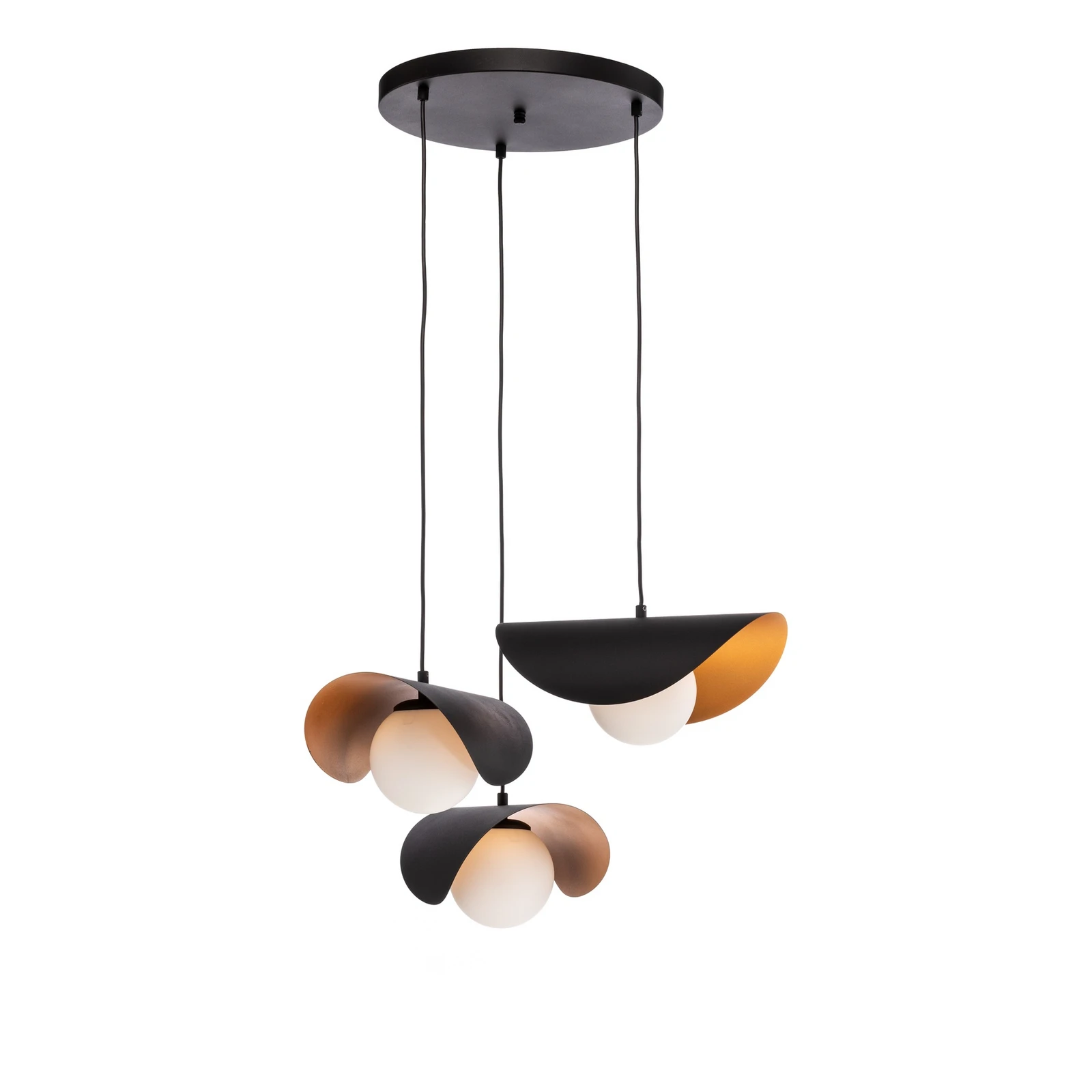 Lampa wisząca Vatoz 6142 3-punktowa Rondell czarne opalowe szkło