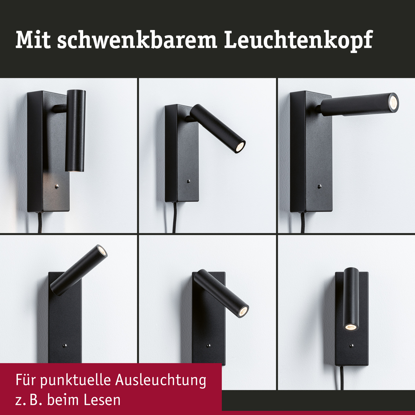 Paulmann Hulda USB LED-Wandspot 3-step-dim schwarz