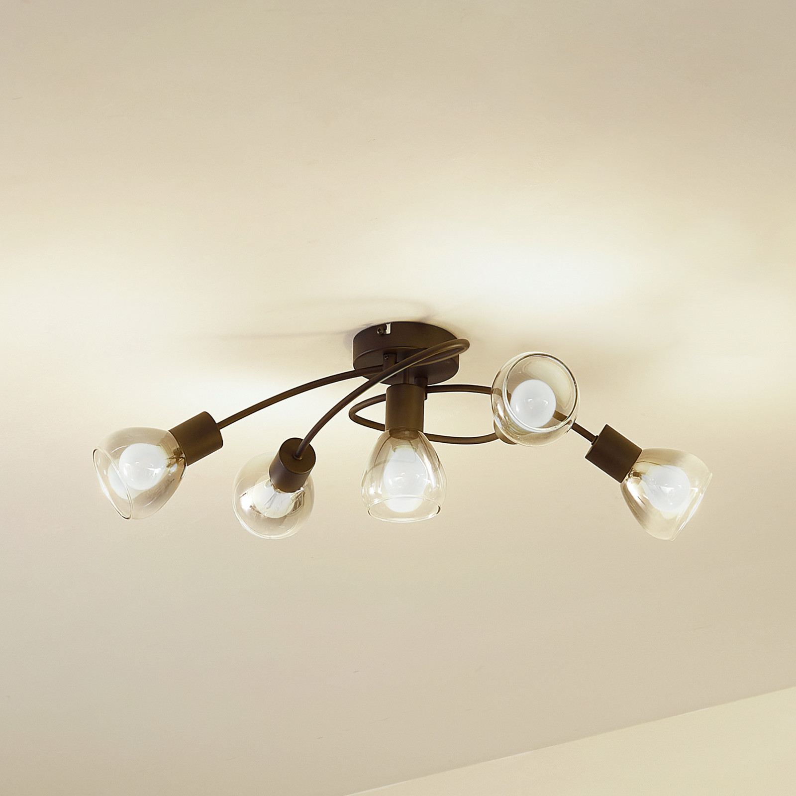 Lindby Pendura plafonieră 5 becuri negru sticlă - Camera de zi / sufragerie - modern - gri fumuriu negru mat