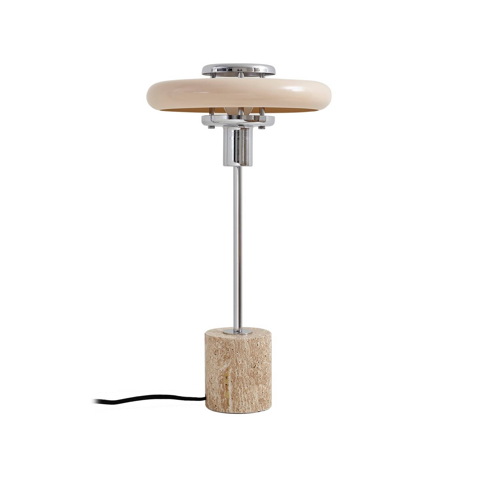 Lindby Tischleuchte Branford, Retro, beige, Metall/Travertin