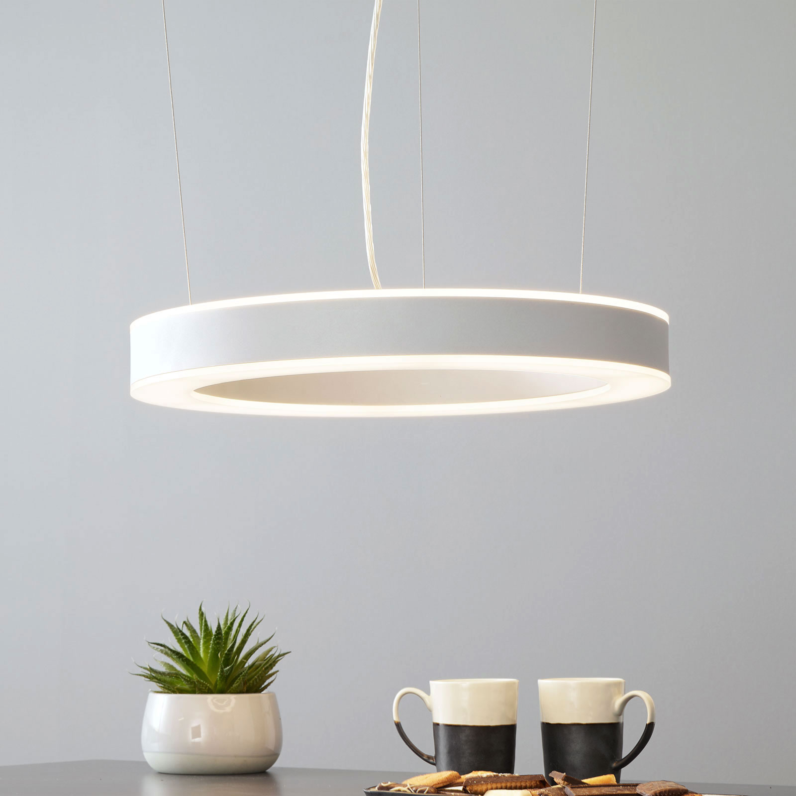 Arcchio Pietro LED hanging light silver 50 cm 60 W, for Living / Dining Room, steel, plastic, 30 W, energy efficiency: A+