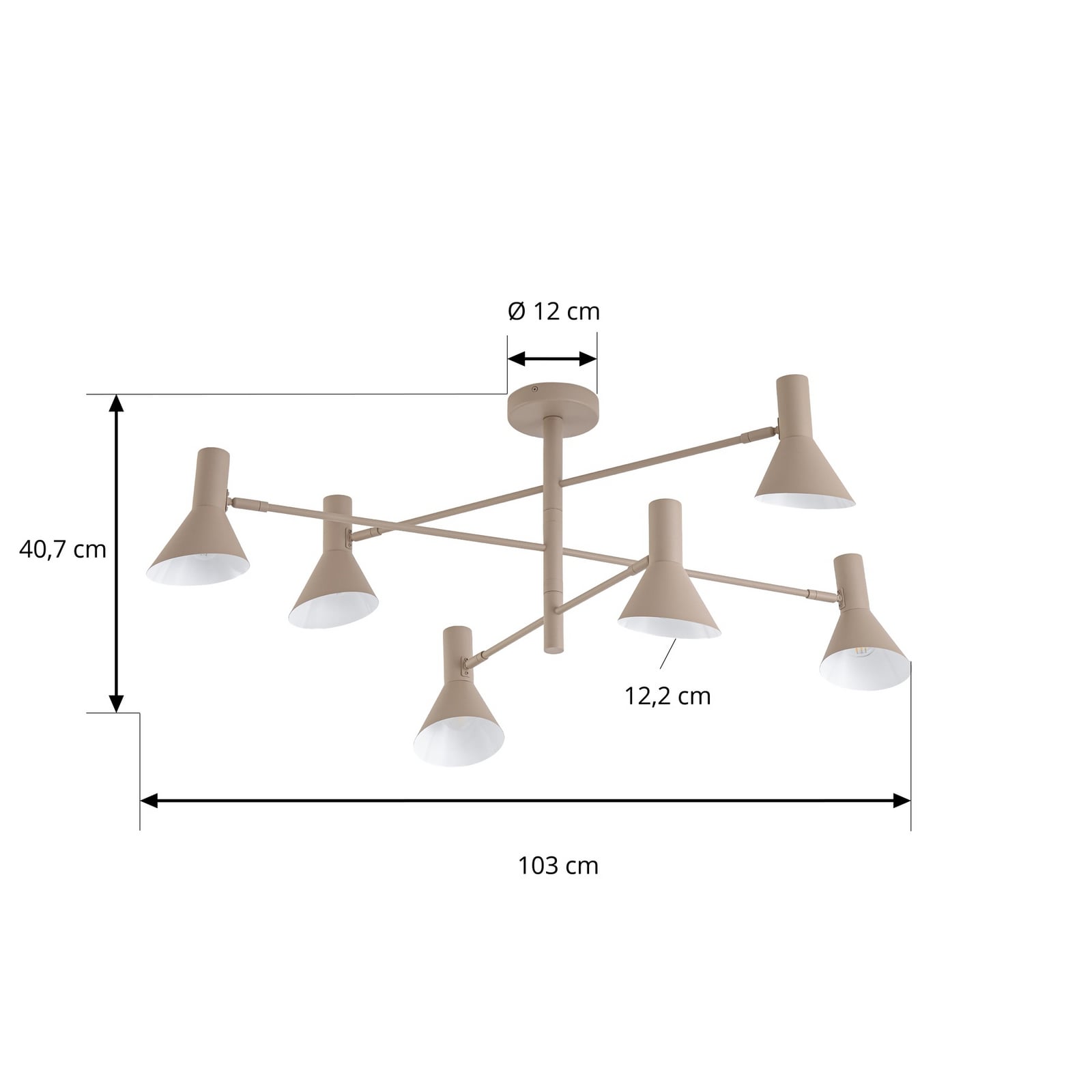 Milia-kattokohdevalo, beige, E14, 6-lamppuinen, metalli – NOLA Milia-kattokohdevalo, beige, E14, 6-lamppuinen, metalli – NOLA