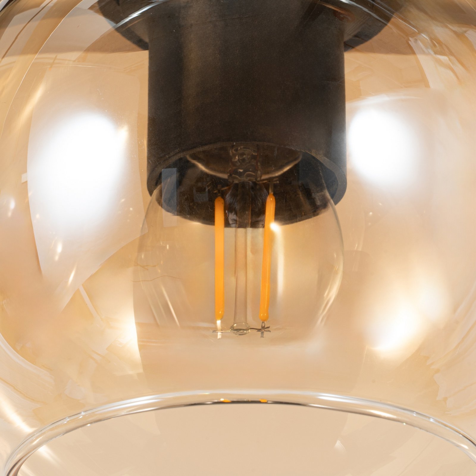 Lindby hanglamp Enrique, amber, 4-lamps, glas, hout, E27 Lindby hanglamp Enrique, amber, 4-lamps, glas, hout, E27